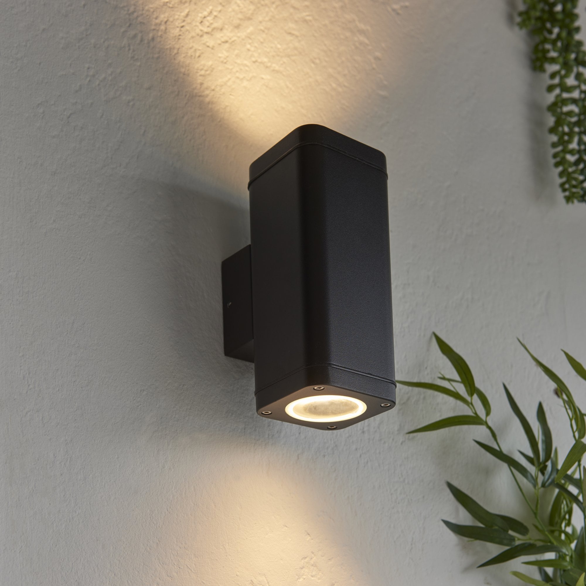 Endon Milton 2 Light Wall -  Textured Black & Clear Glass
