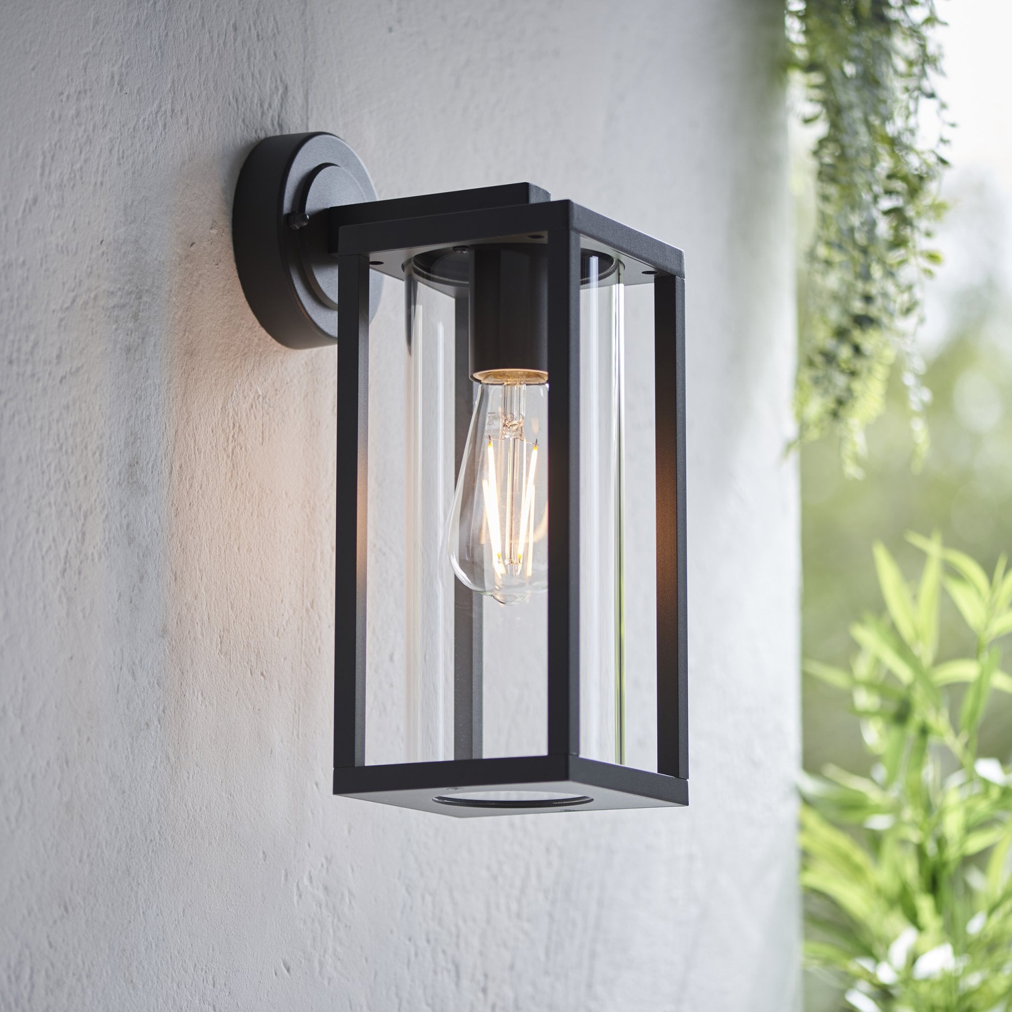 Endon Hamden Single Light Wall -  Textured Black & Clear Glass