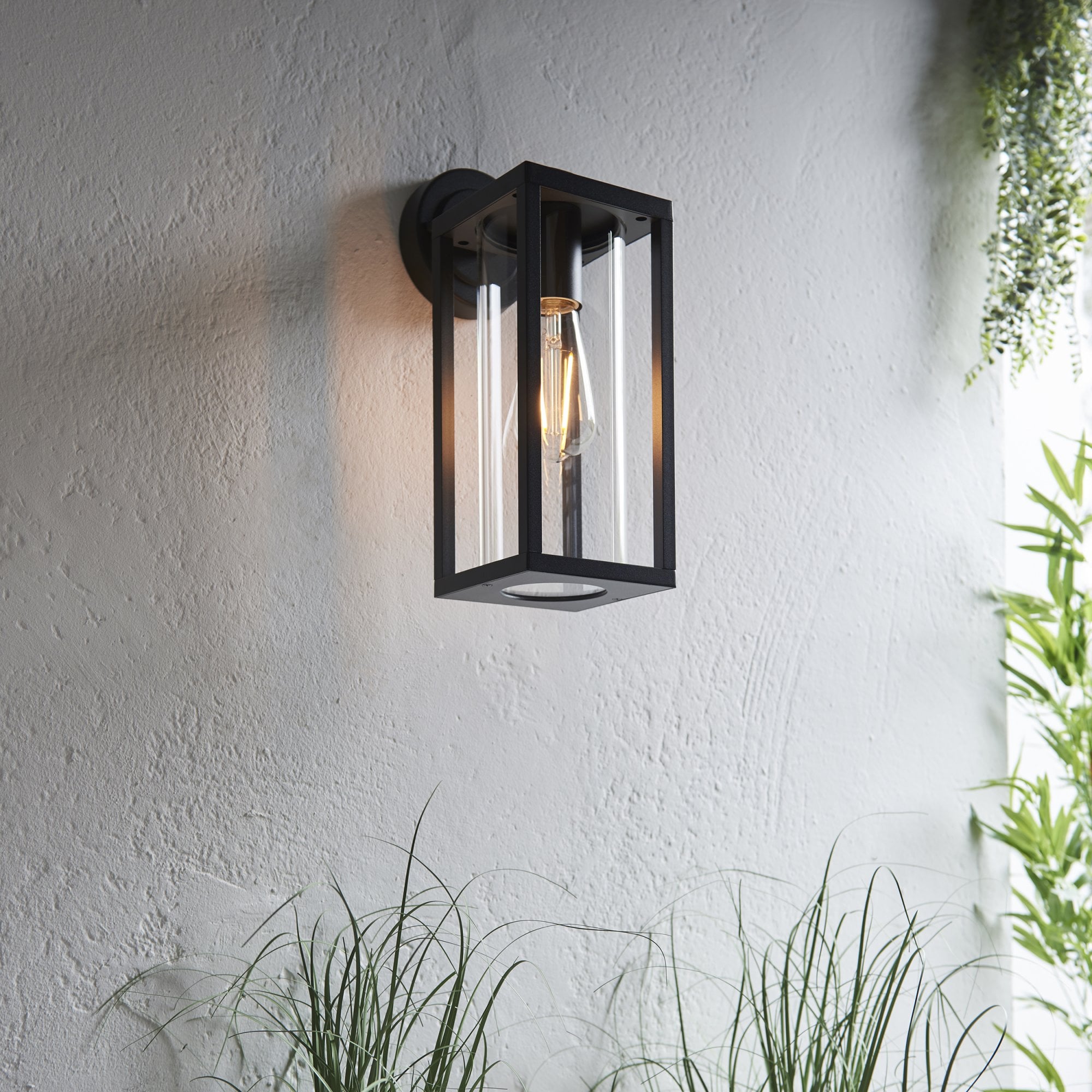 Endon Hamden Single Light Wall -  Textured Black & Clear Glass