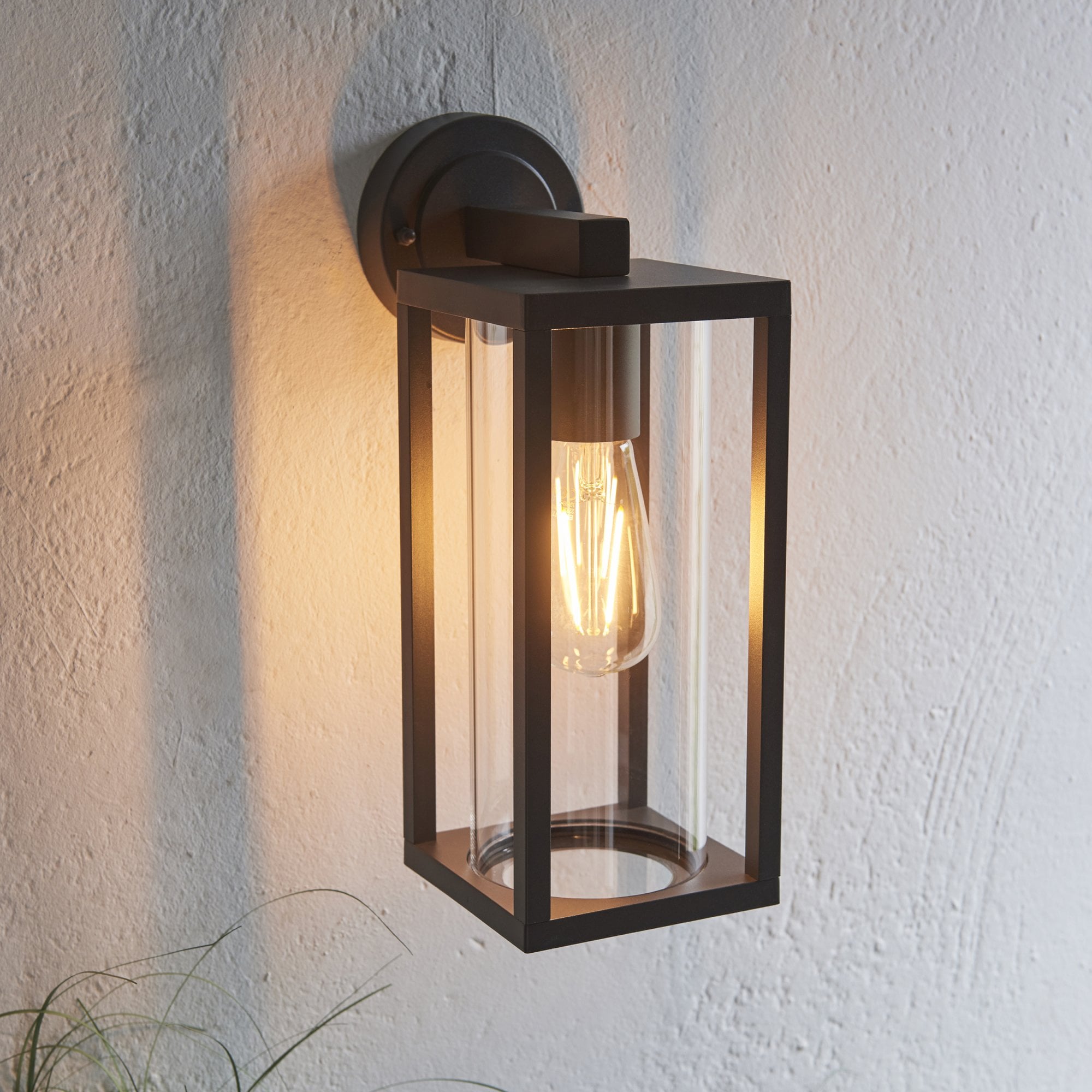 Endon Hamden Single Light Wall -  Textured Black & Clear Glass