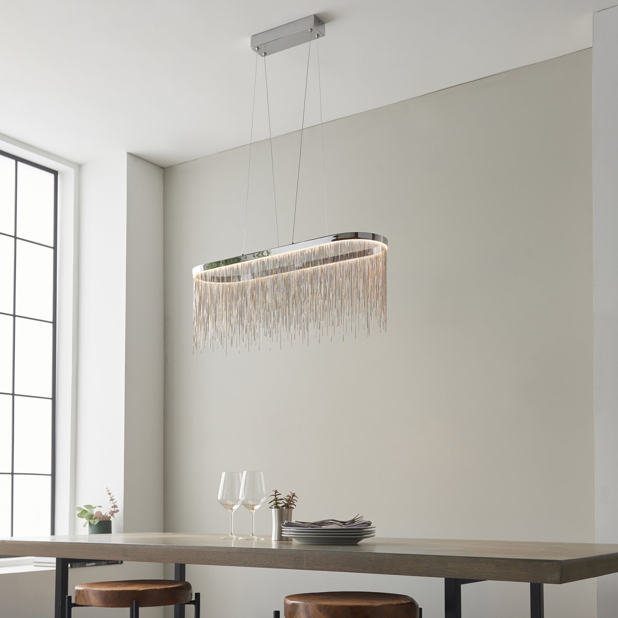 Endon Orphelia Single Light Oval Pendant -  Chrome Plate & Silver Effect Chain