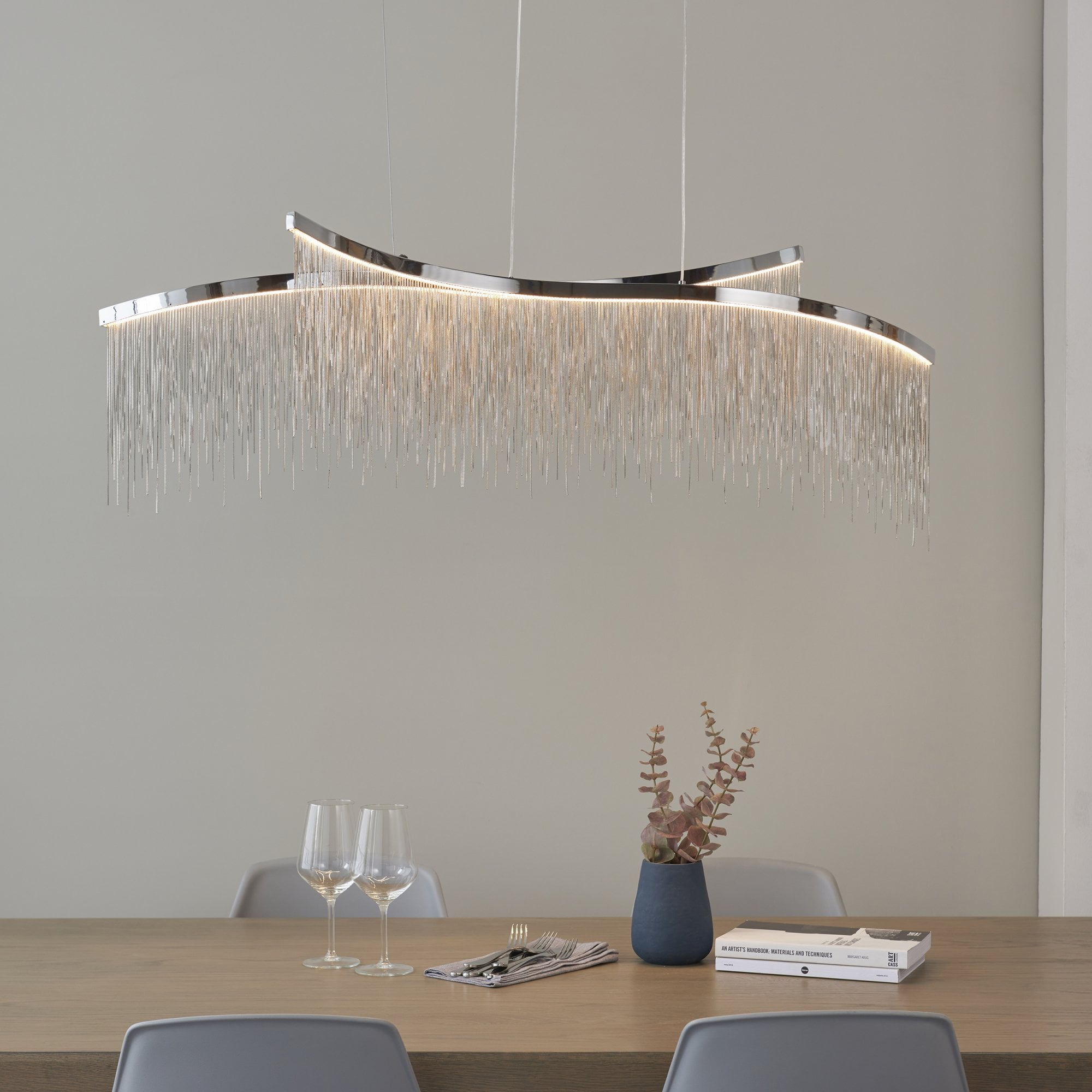 Endon Orphelia 2 Light Pendant - Chrome Plate & Silver Effect Chain