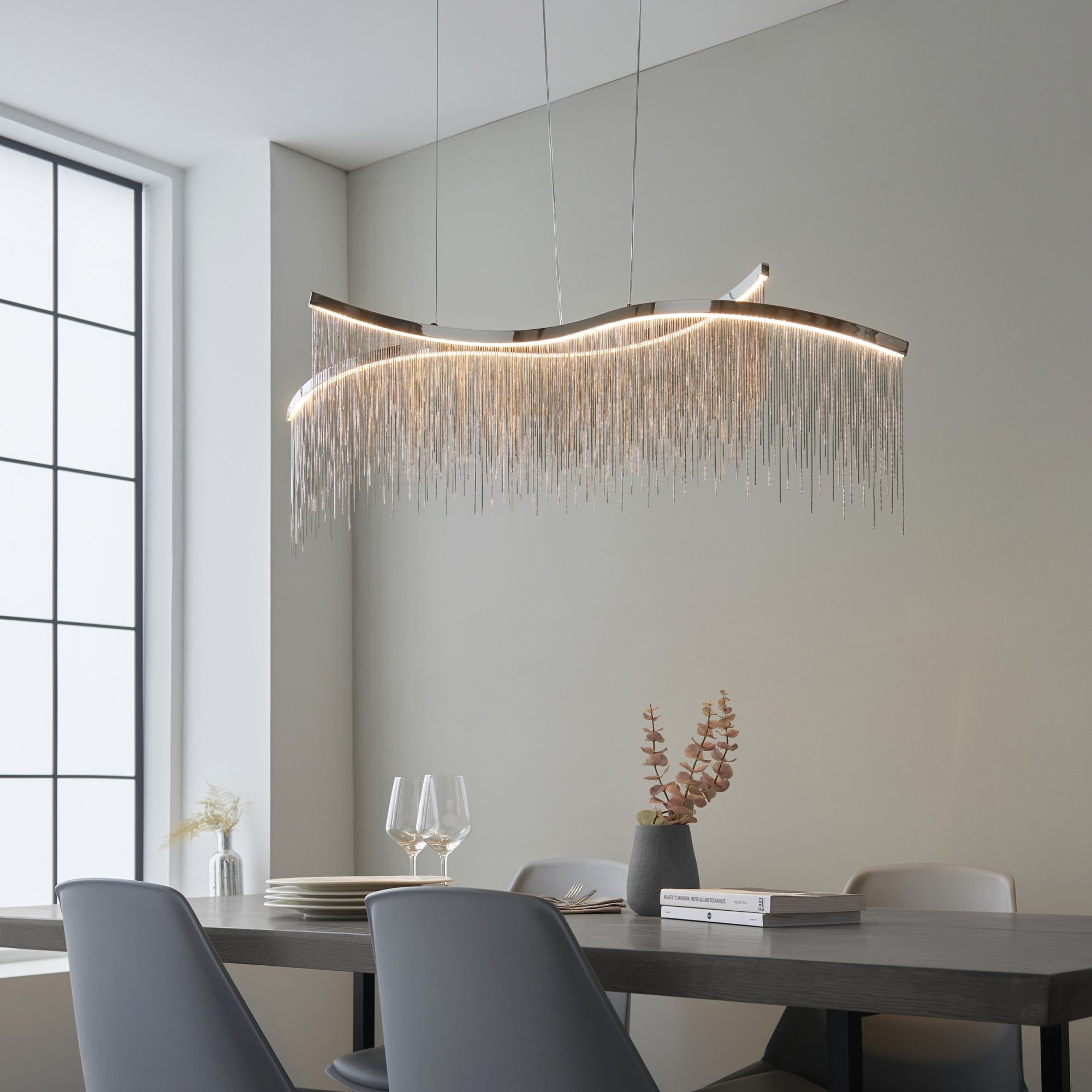 Endon Orphelia 2 Light Pendant - Chrome Plate & Silver Effect Chain