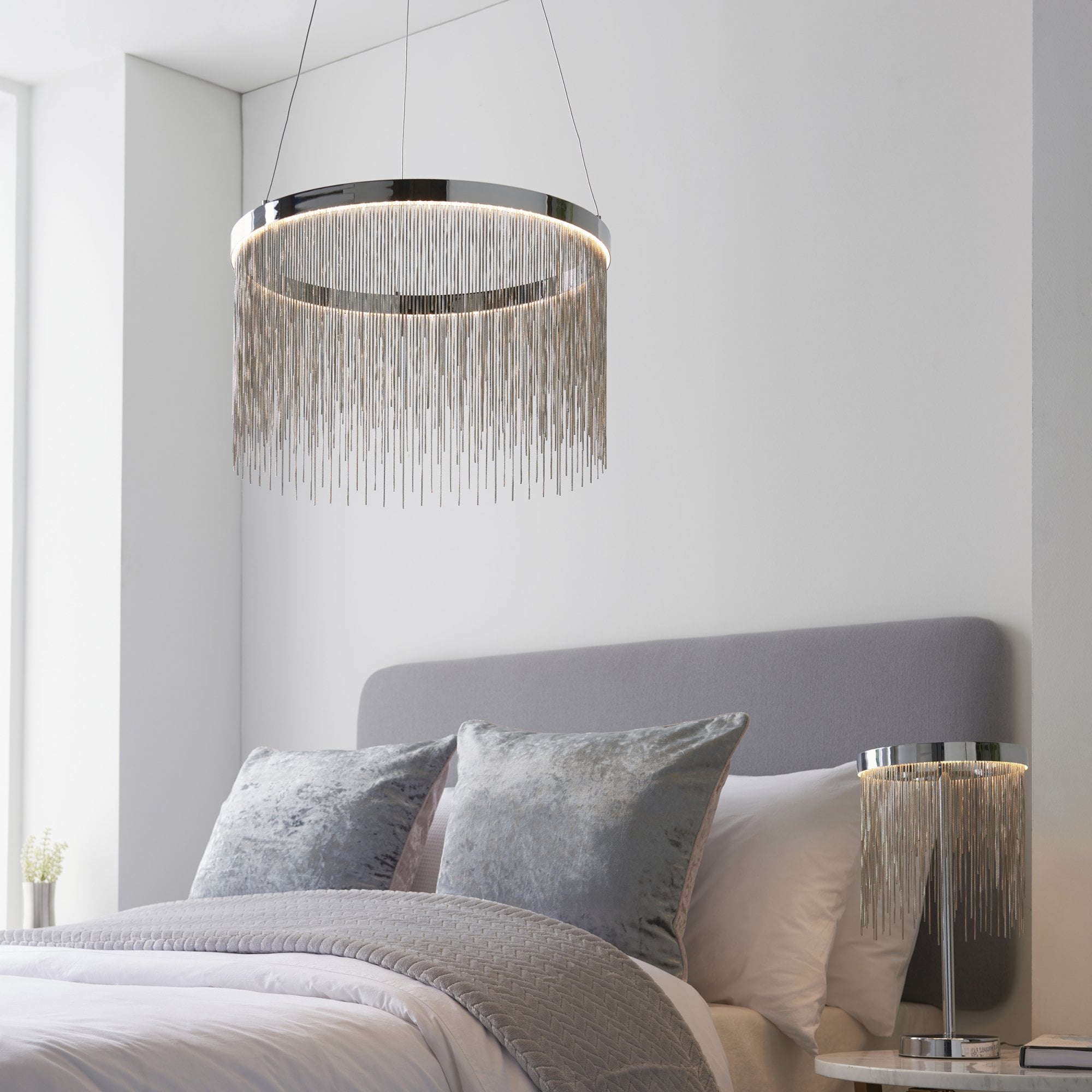 Endon Zelma Colour Temp. Adjustable Single Light Pendant - Chrome Plate & Silver Effect Chain