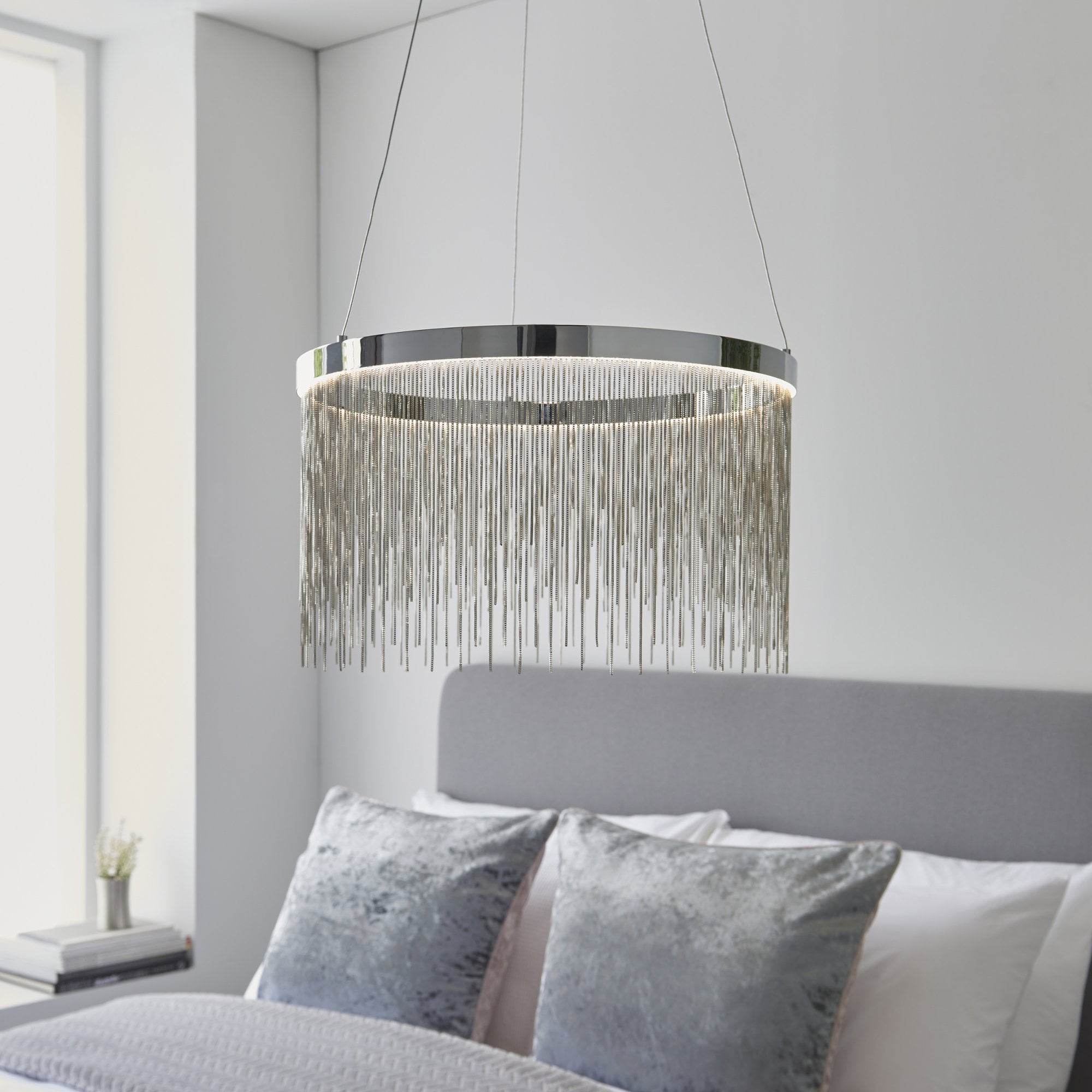 Endon Zelma Colour Temp. Adjustable Single Light Pendant - Chrome Plate & Silver Effect Chain