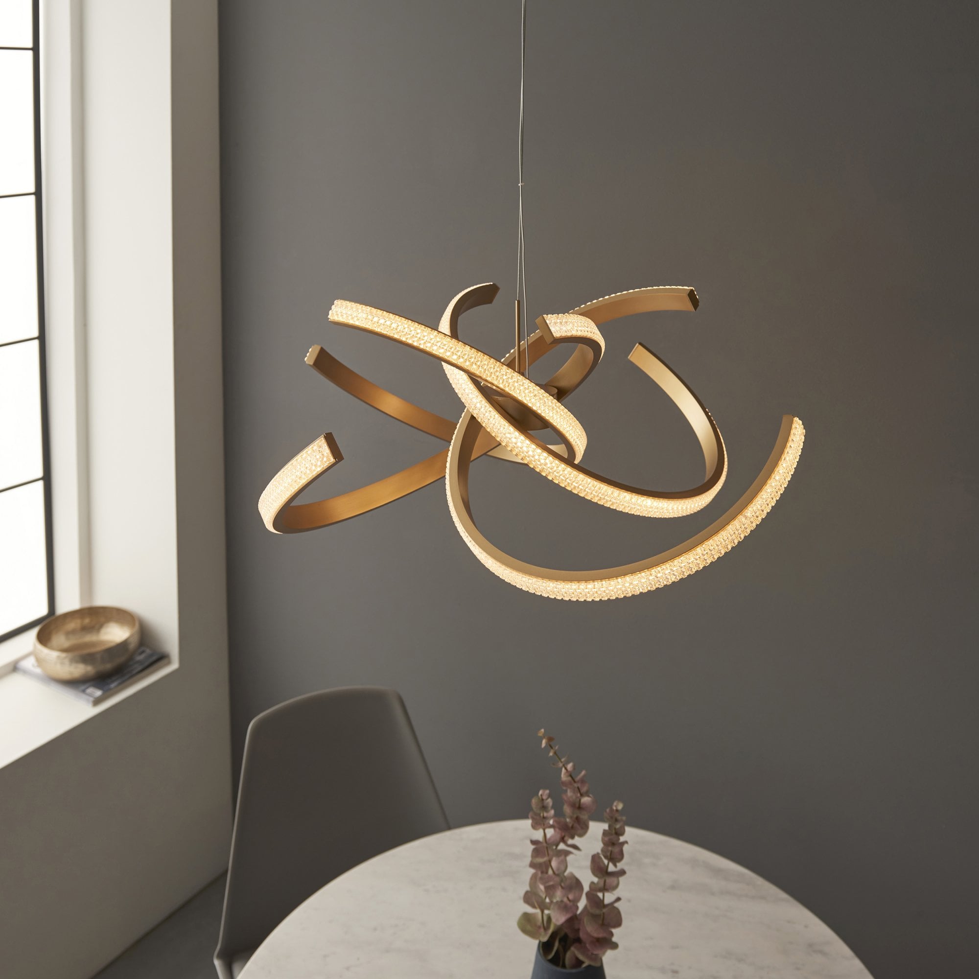 Endon Lorenzo 4 Light Pendant -  Satin Gold Paint & Clear Acrylic