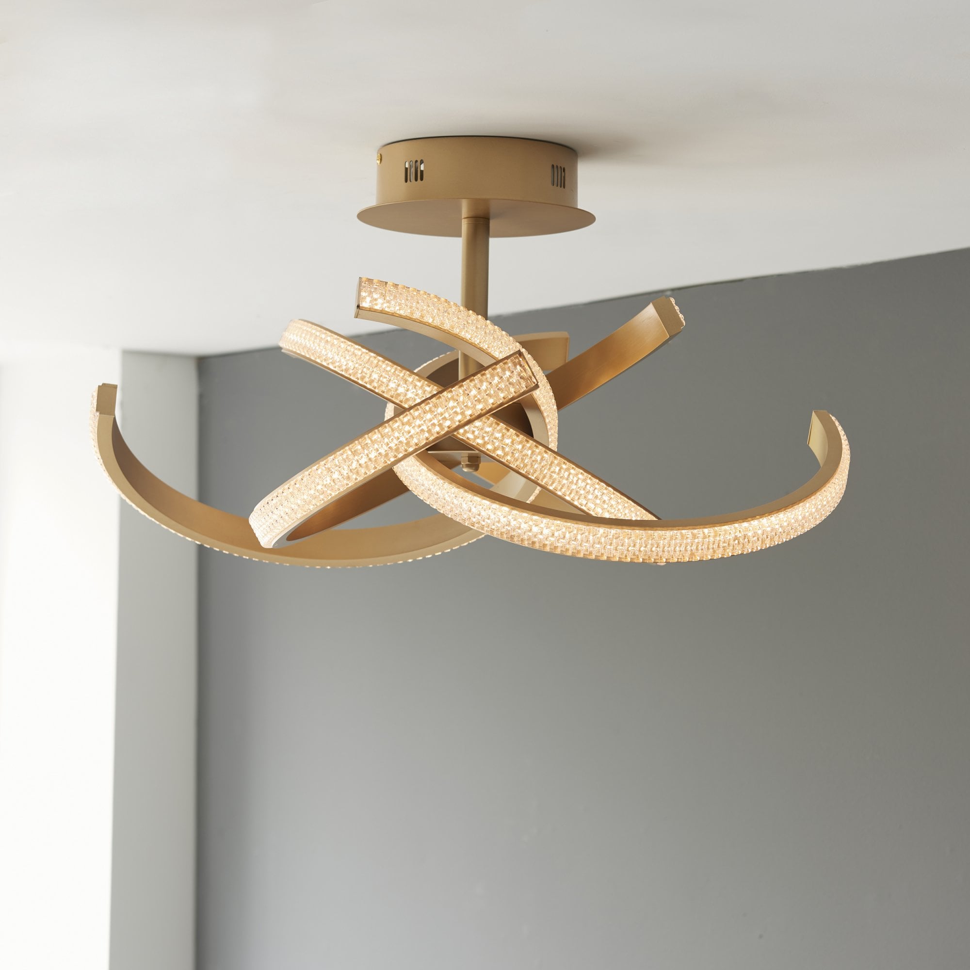 Endon Lorenzo 4 Light Semi Flush -  Satin Gold Paint & Clear Acrylic