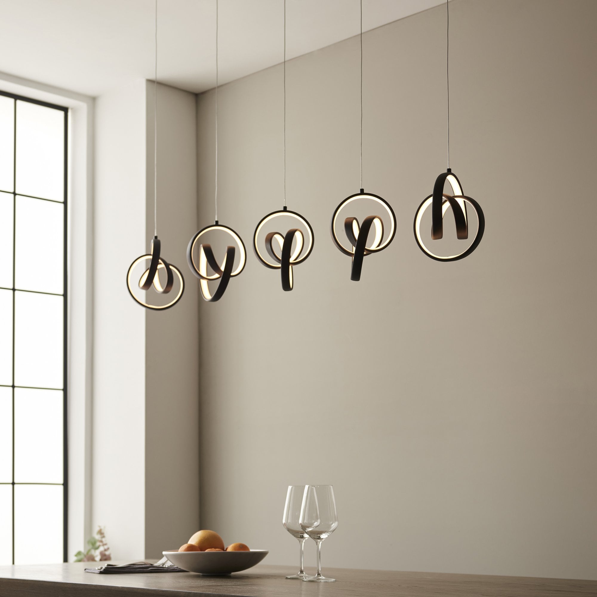 Endon Cosma 5 Light Pendant -  Textured Black & White Silicone