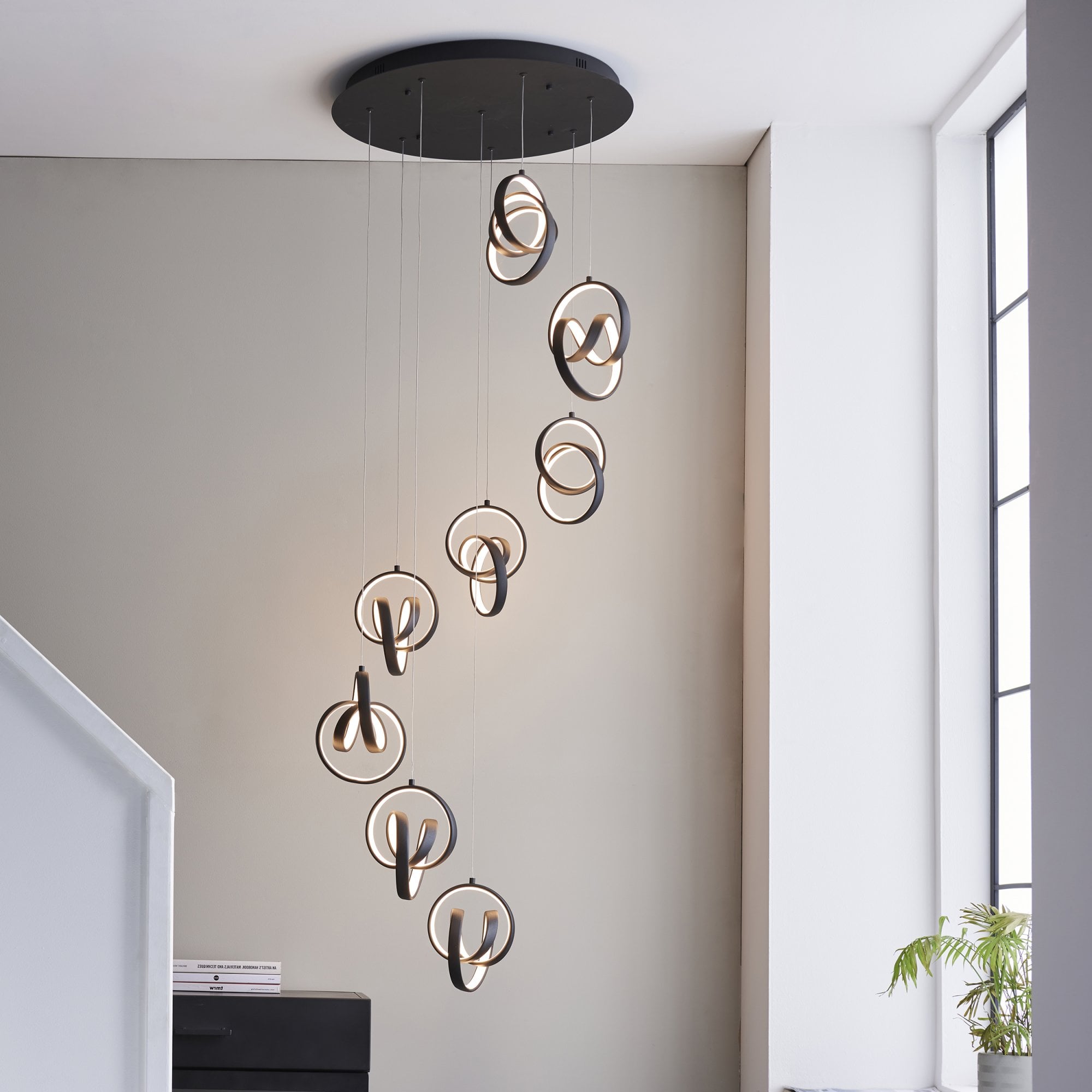 Endon Cosma 8 Light Pendant -  Textured Black & White Silicone