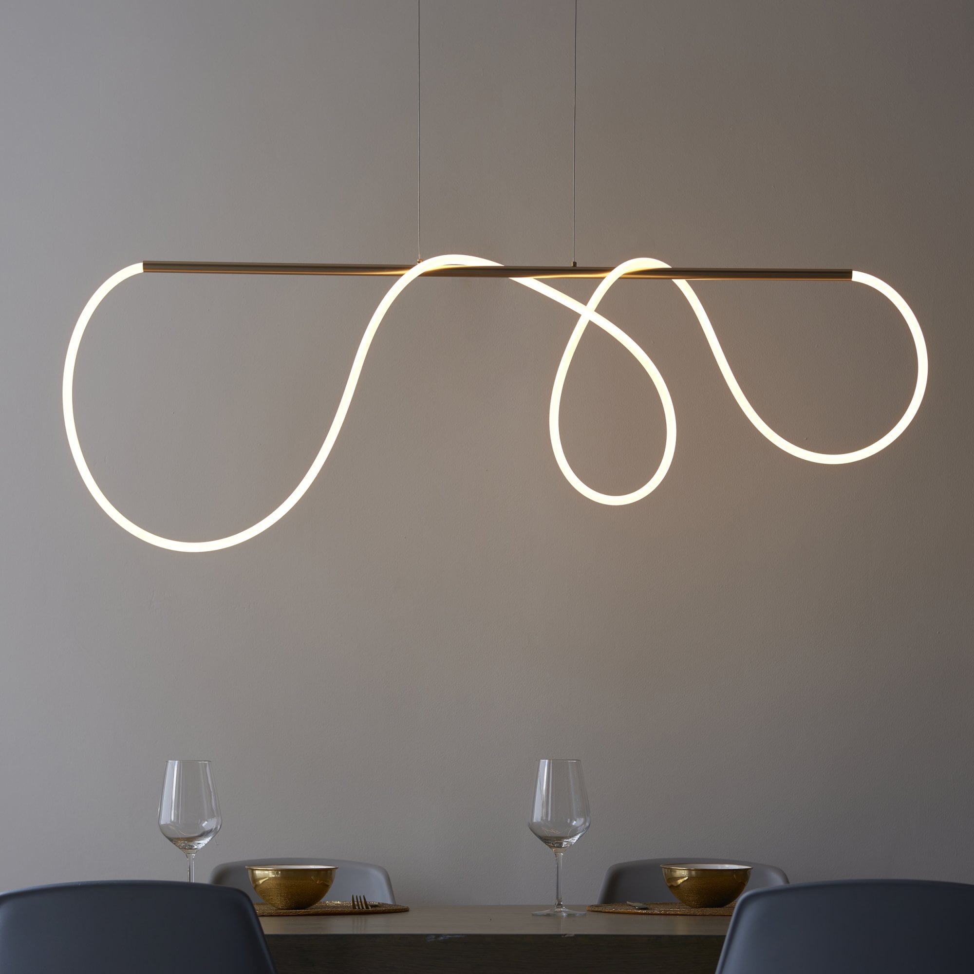 Endon Attalea Single Light Linear Pendant -  Satin Gold Paint & White Silicone