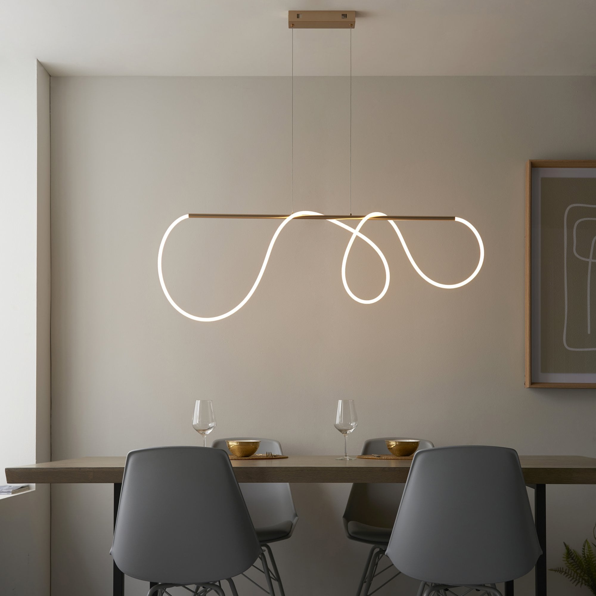 Endon Attalea Single Light Linear Pendant -  Satin Gold Paint & White Silicone
