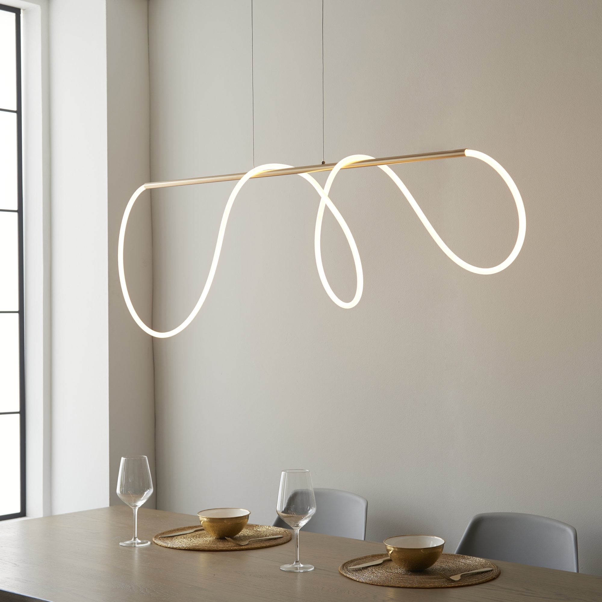 Endon Attalea Single Light Linear Pendant -  Satin Gold Paint & White Silicone