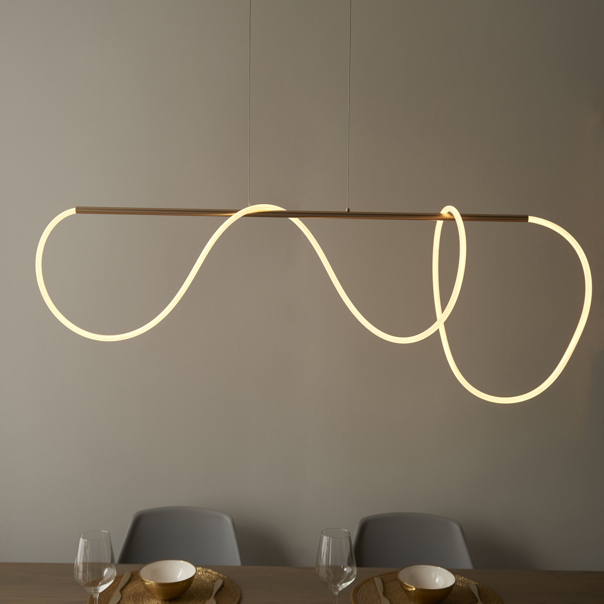 Endon Attalea Single Light Linear Pendant -  Satin Gold Paint & White Silicone