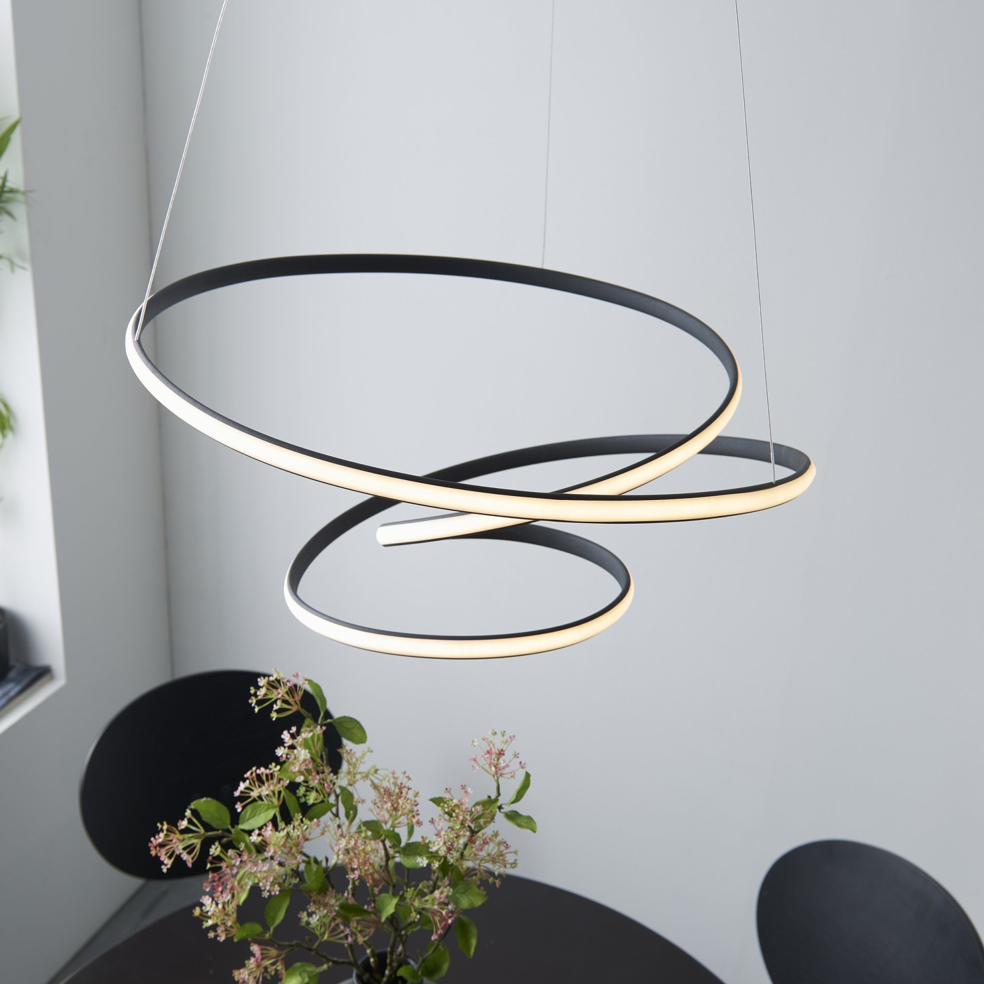 Endon Dune Single Light Pendant -  Textured Black & White Silicone