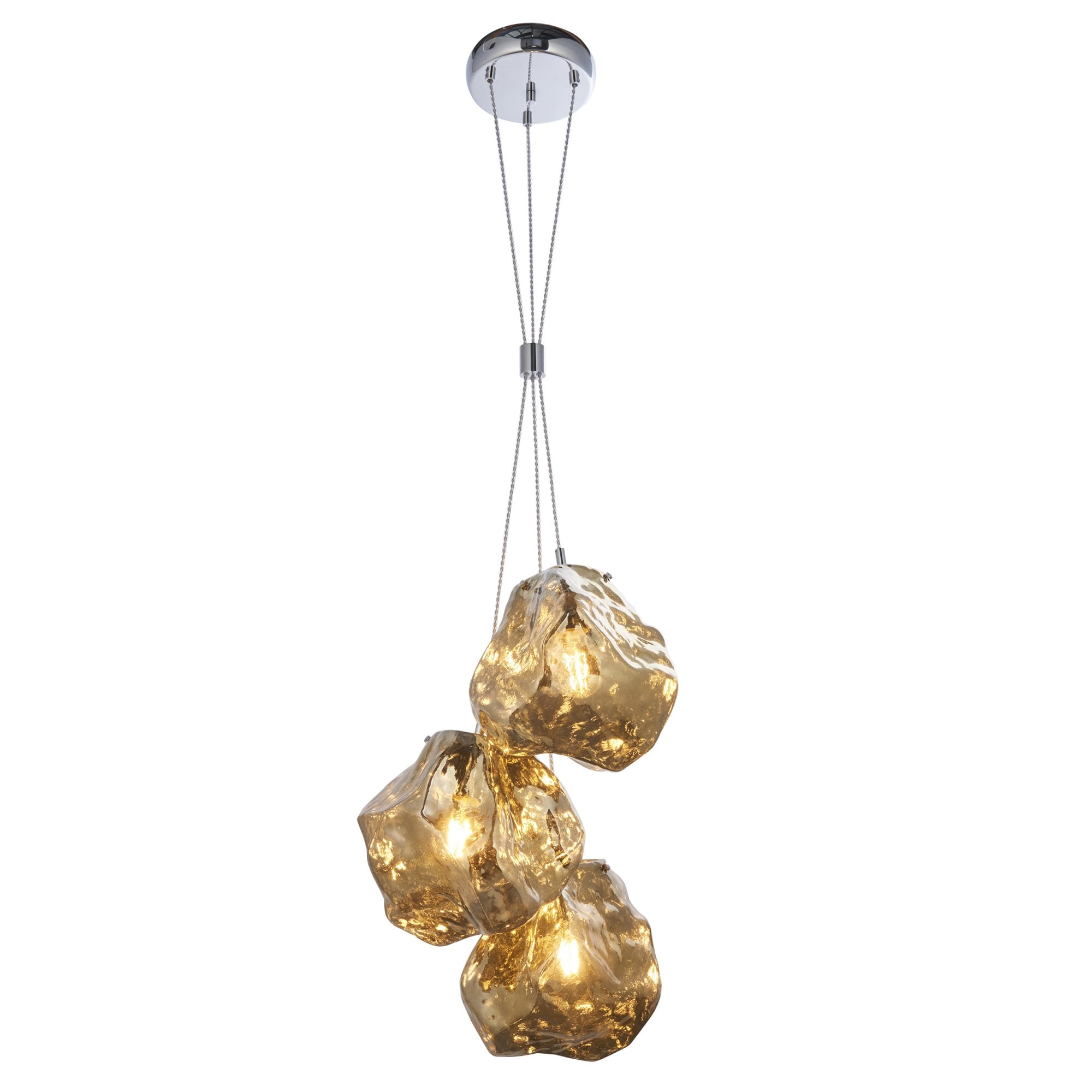 Endon Rock 3 Light Pendant -  Bronze Metalliclic Glass & Chrome Plate