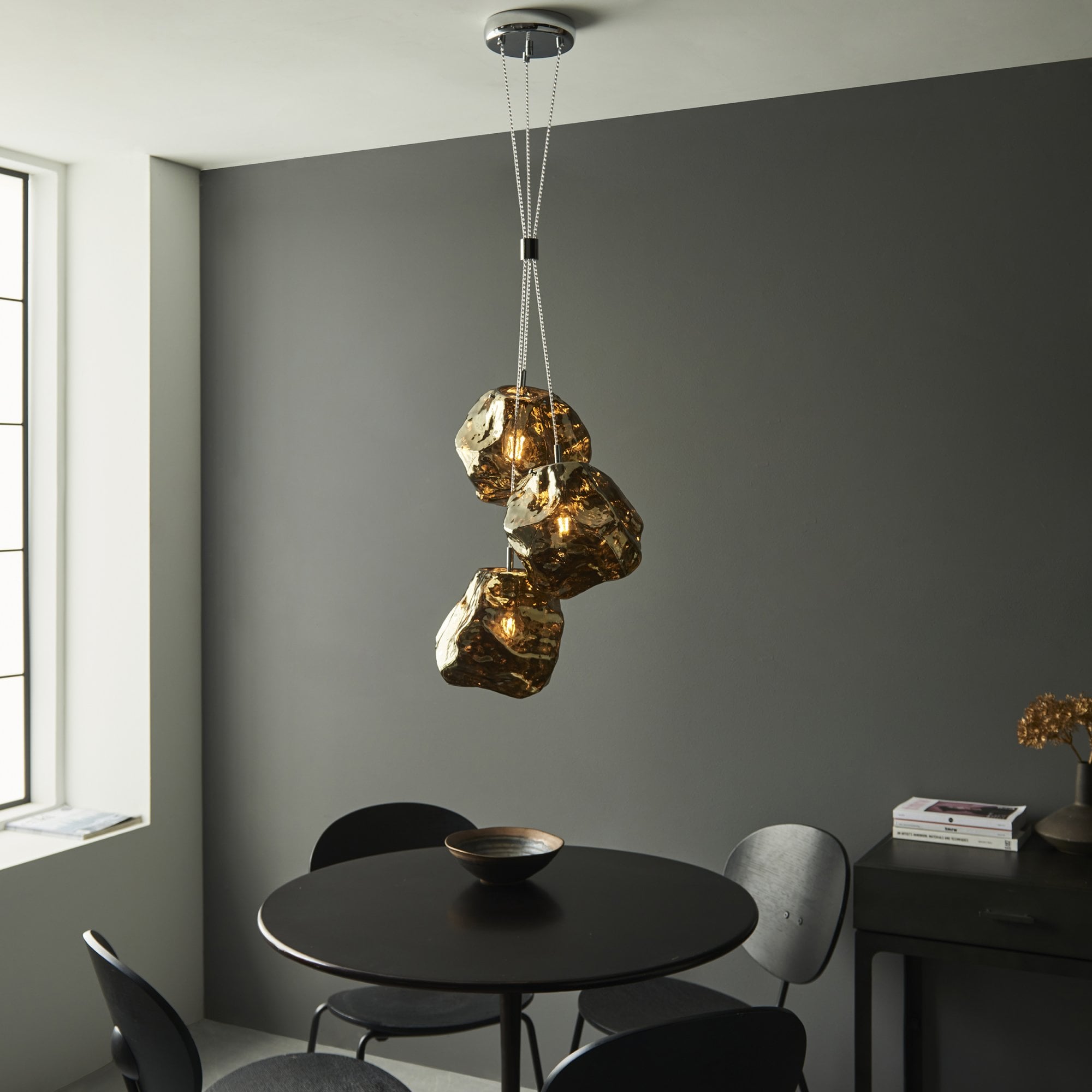 Endon Rock 3 Light Pendant -  Bronze Metalliclic Glass & Chrome Plate