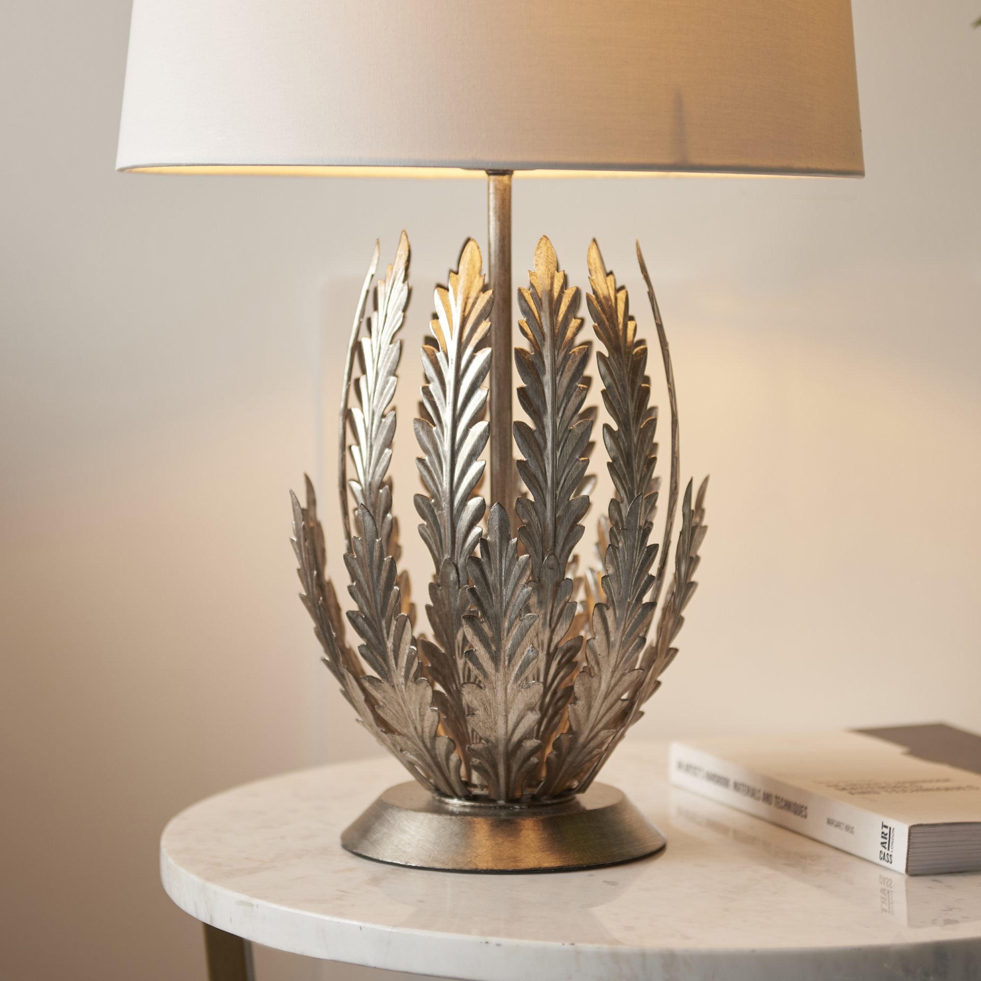 Endon Delphine Single Light Table Lamp -  Silver Leaf & Ivory Cotton Fabric