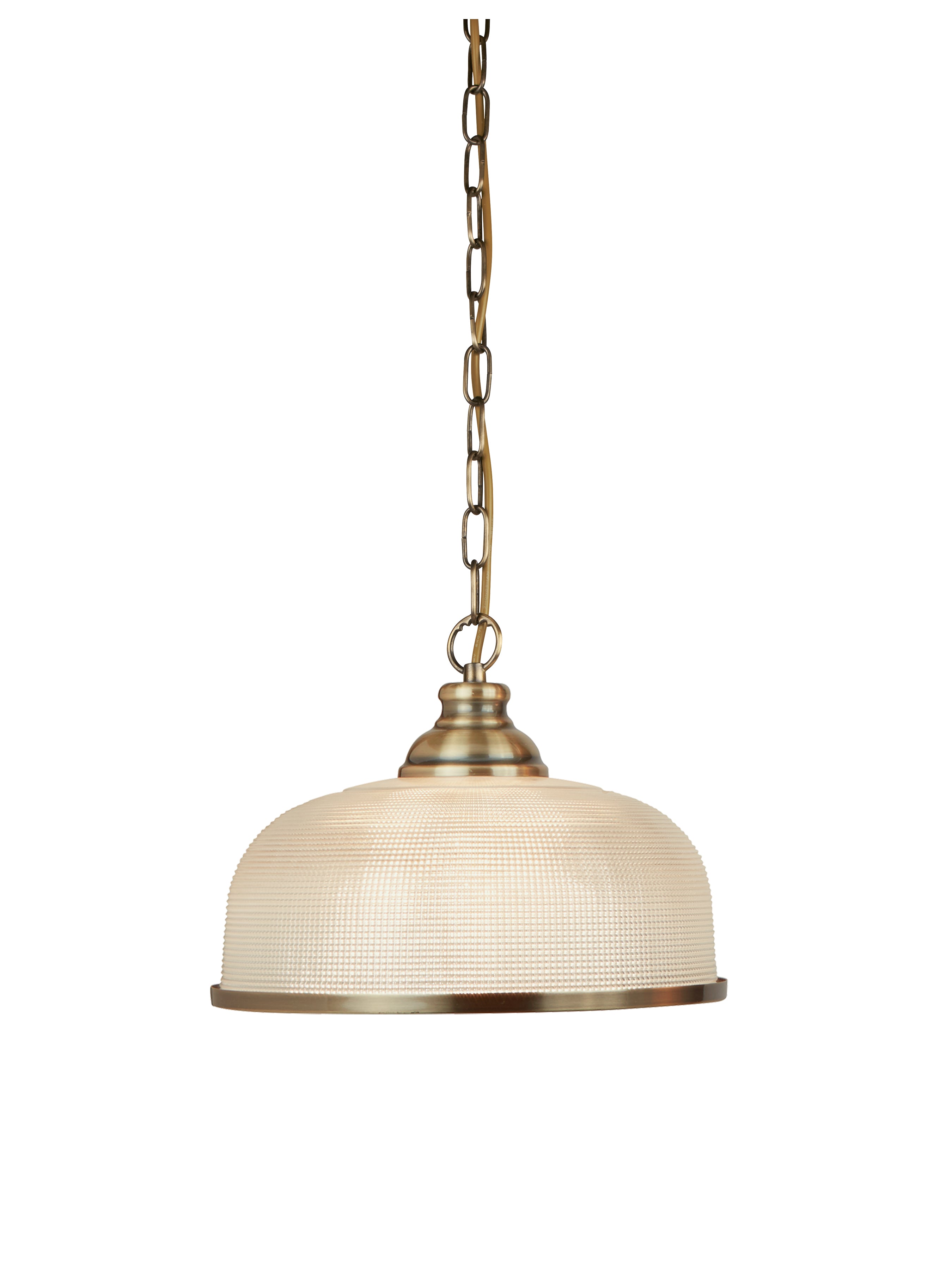 Searchlight Beech II Single Pendant - Antique Brass & Holophane Glass