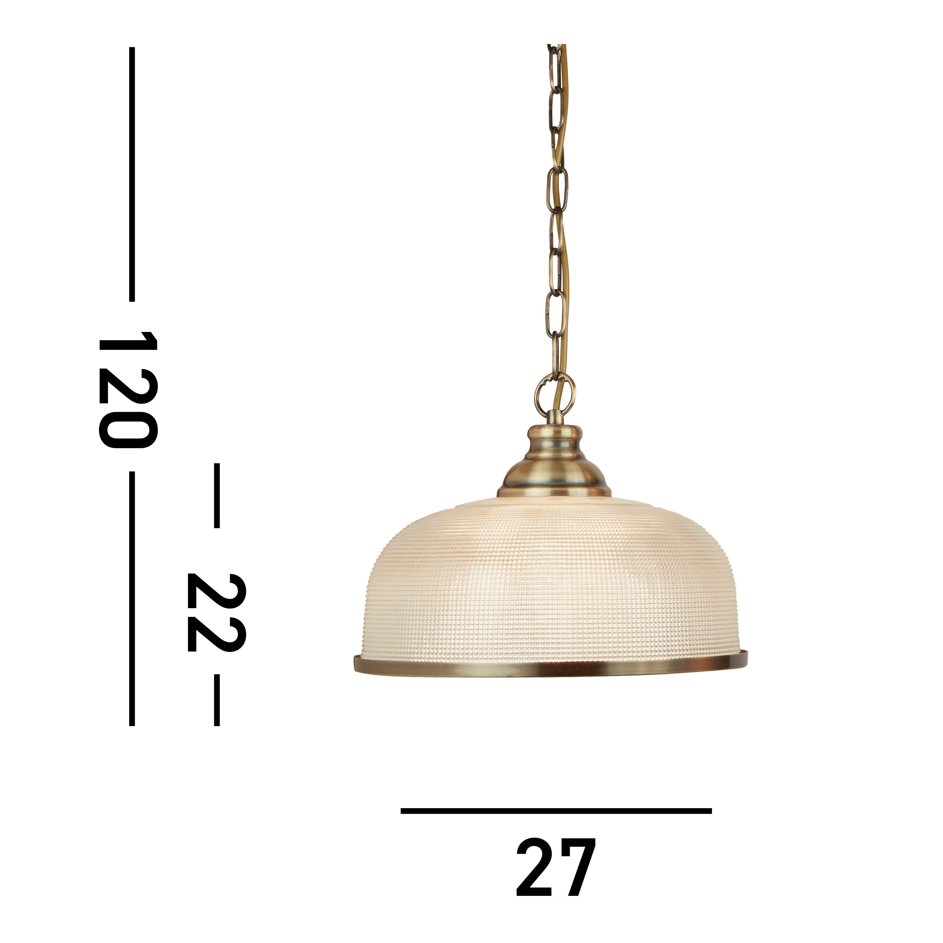 Searchlight Beech II Single Pendant - Antique Brass & Holophane Glass