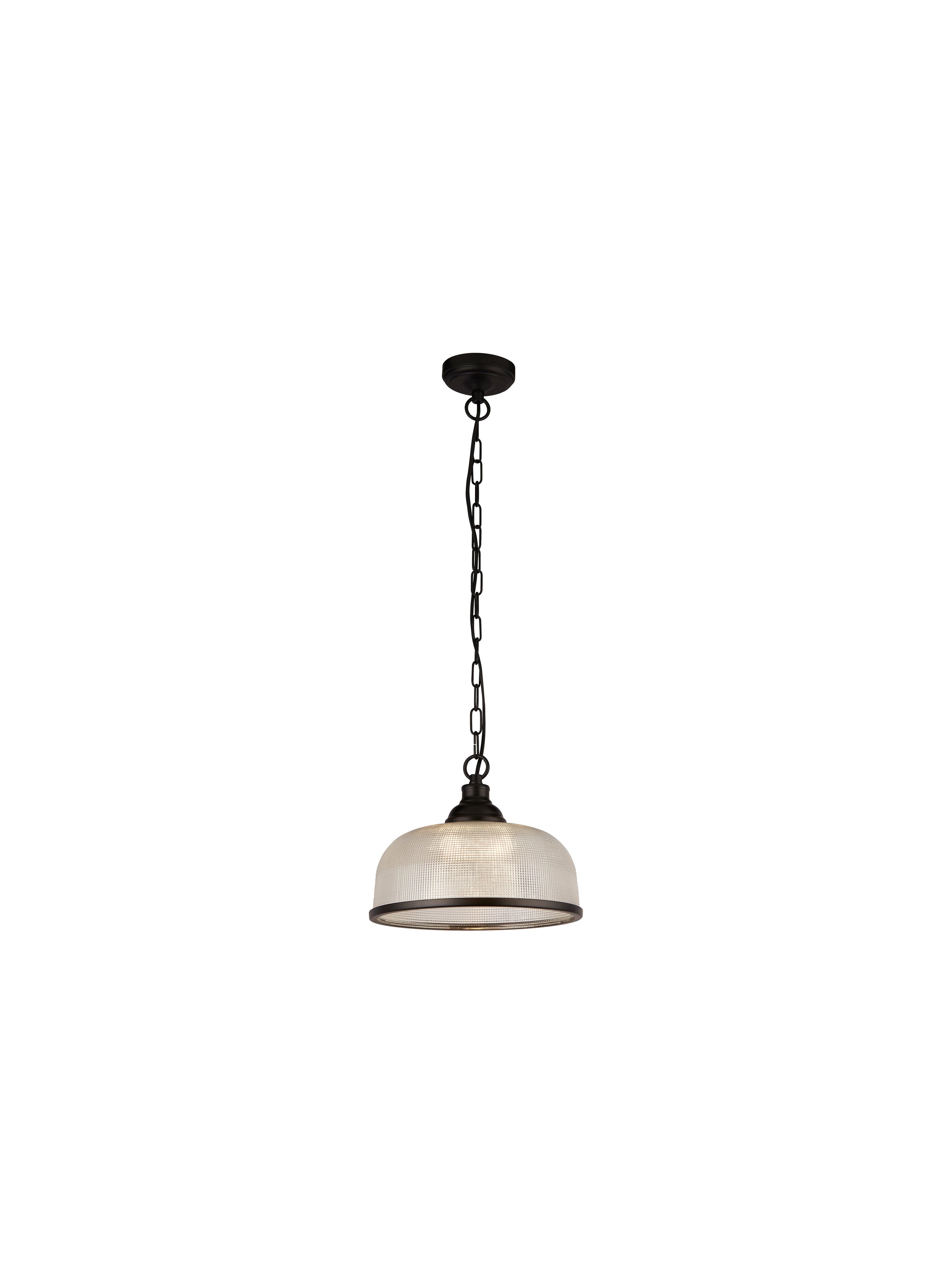 Searchlight Handel Pendant - Matt Black Metal & Holophane Style Glass