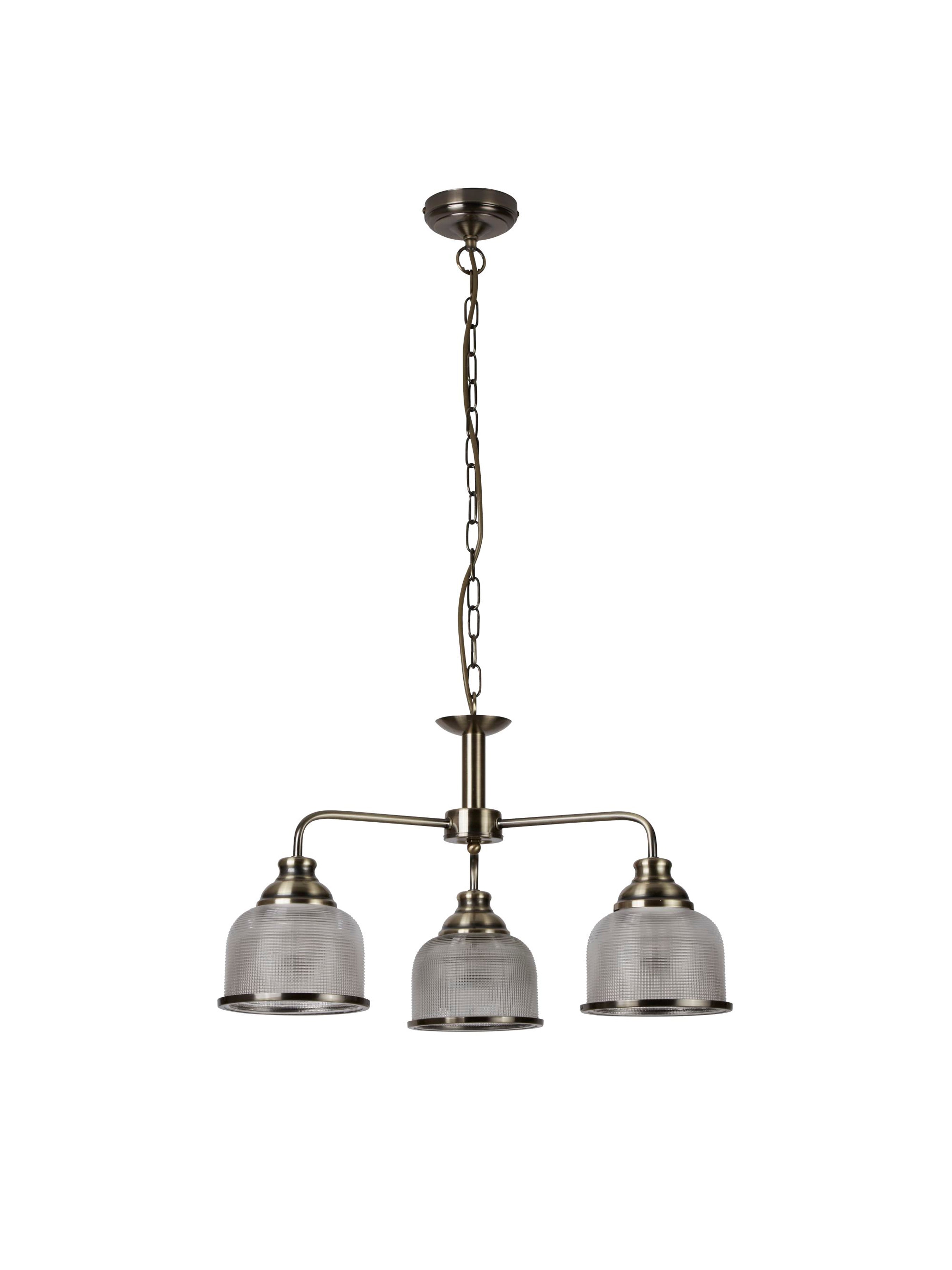 Searchlight Beech II 3 Light Ceiling Fitting - Antique Brass & Holophane Glass