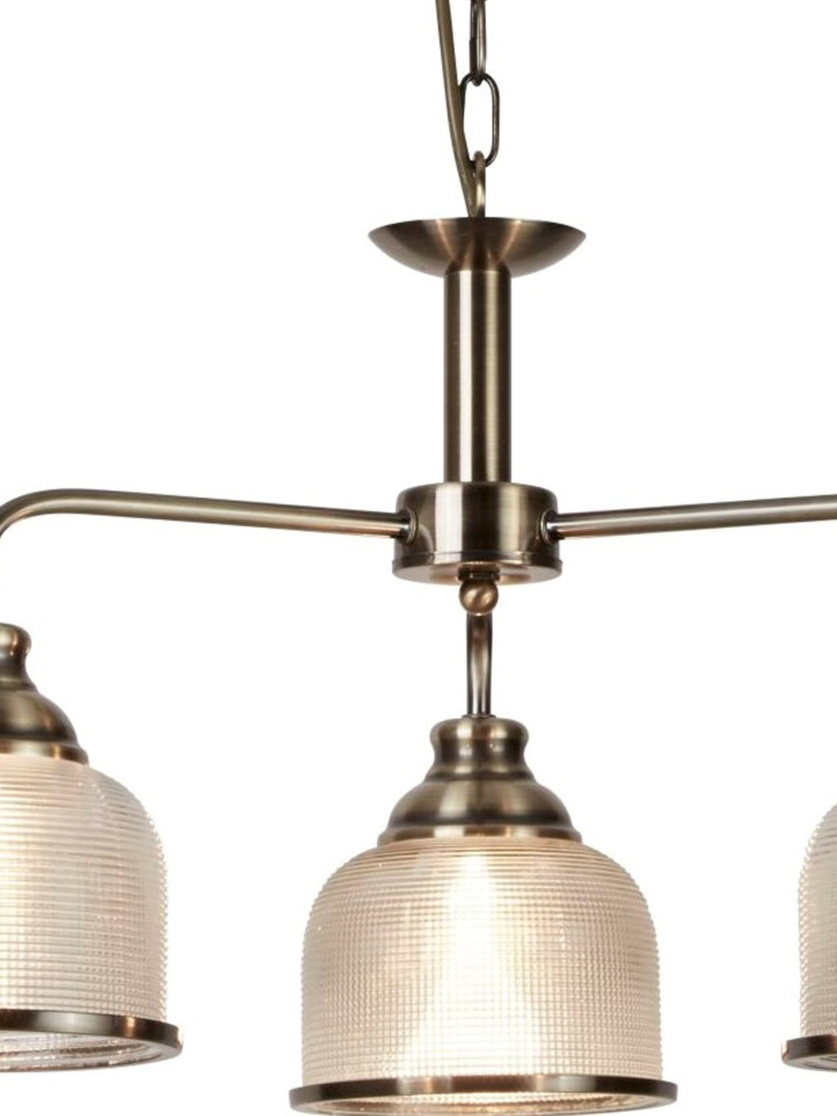 Searchlight Beech II 3 Light Ceiling Fitting - Antique Brass & Holophane Glass
