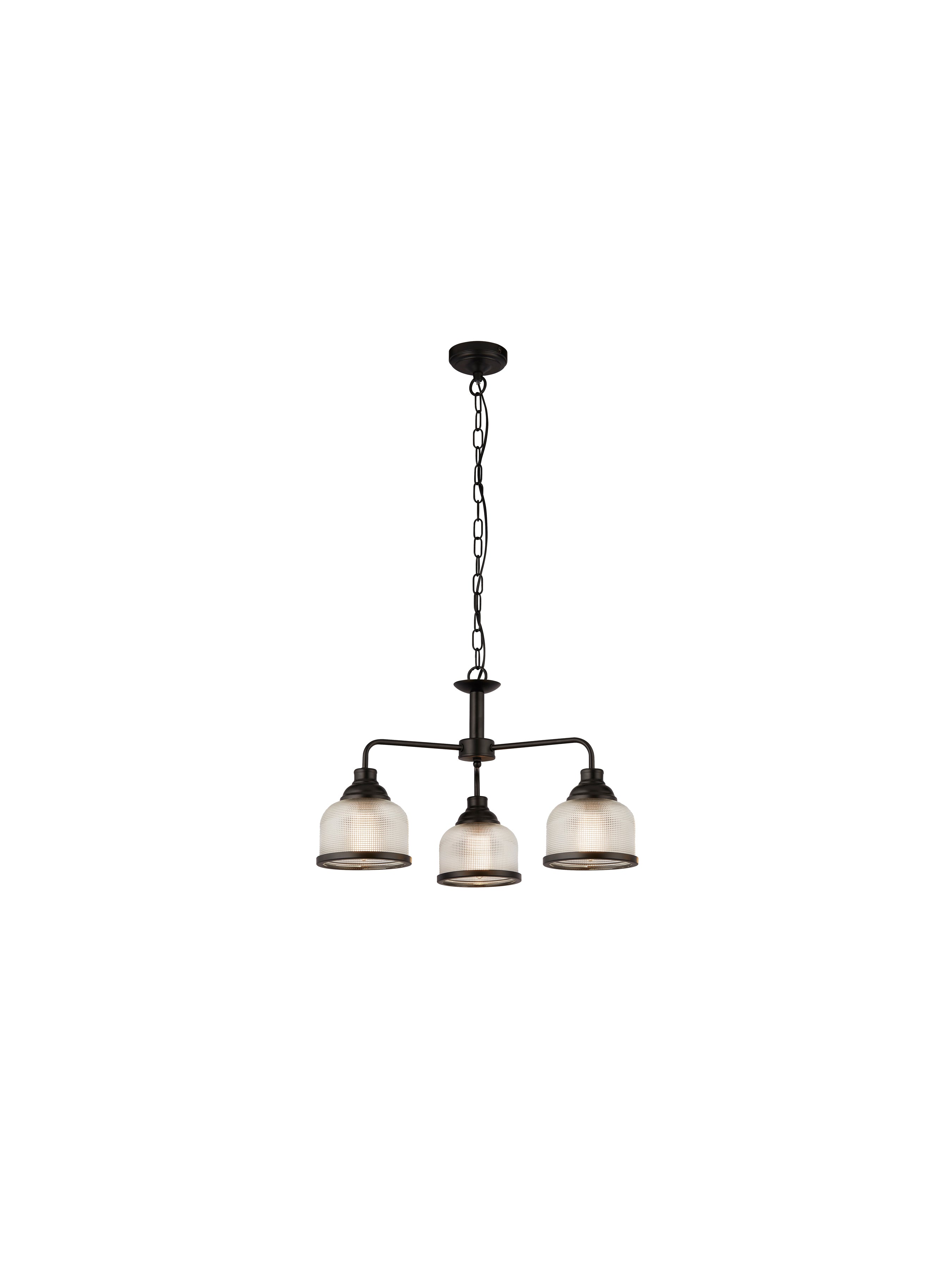 Searchlight Handel 3 Light Pendant - Black Metal & Holophane Style Glass