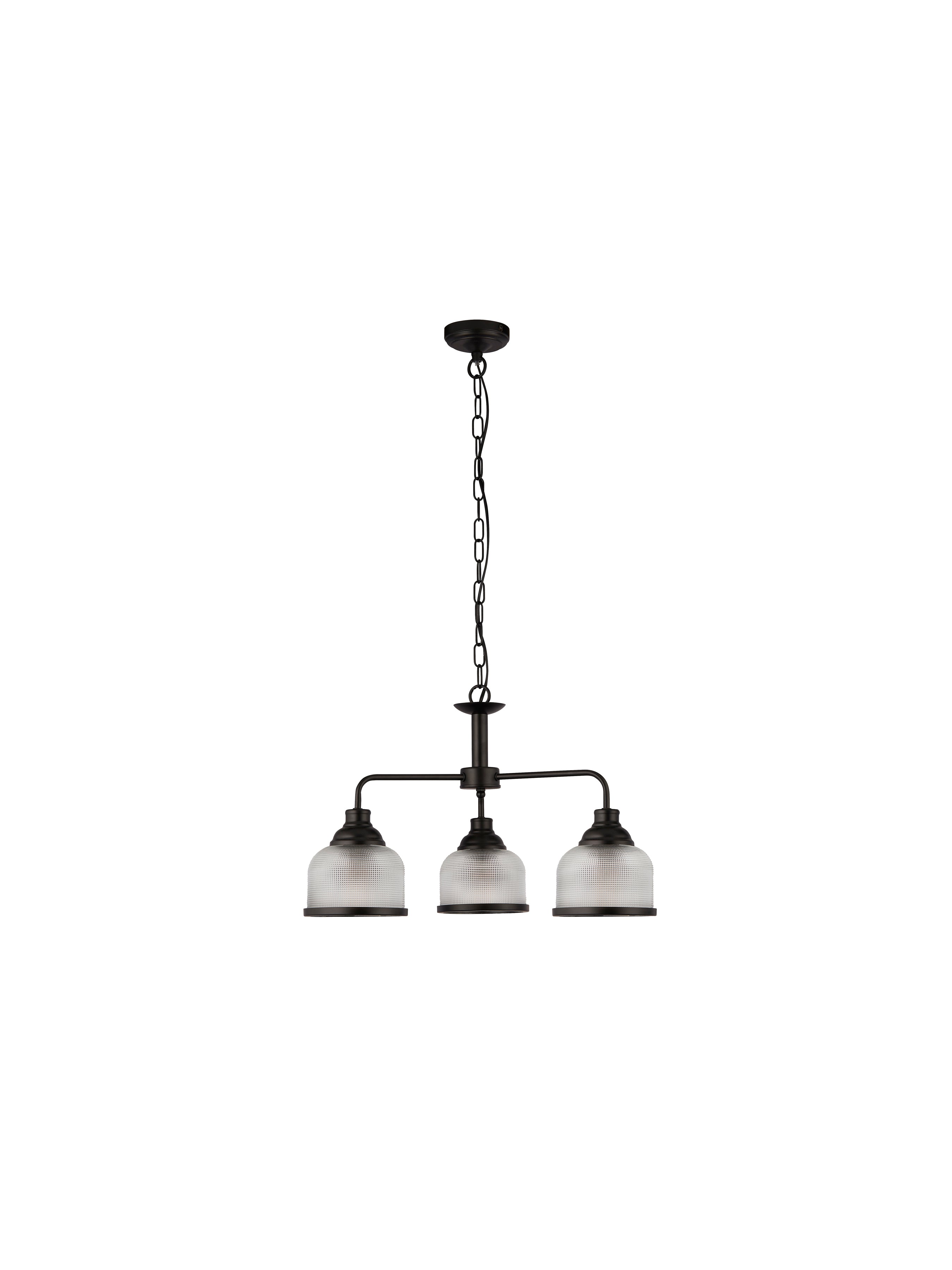 Searchlight Handel 3 Light Pendant - Black Metal & Holophane Style Glass