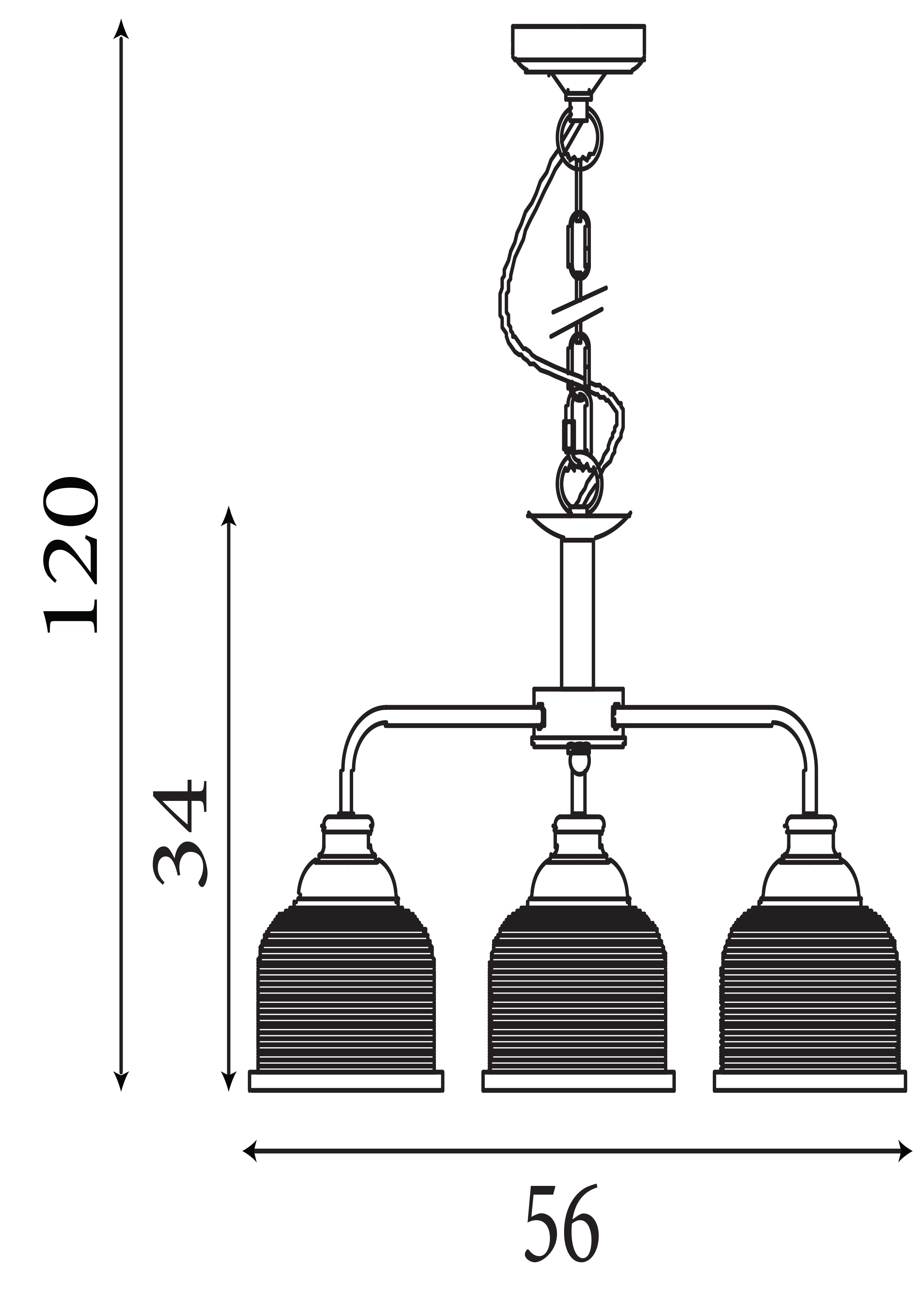 Searchlight Handel 3 Light Pendant - Black Metal & Holophane Style Glass