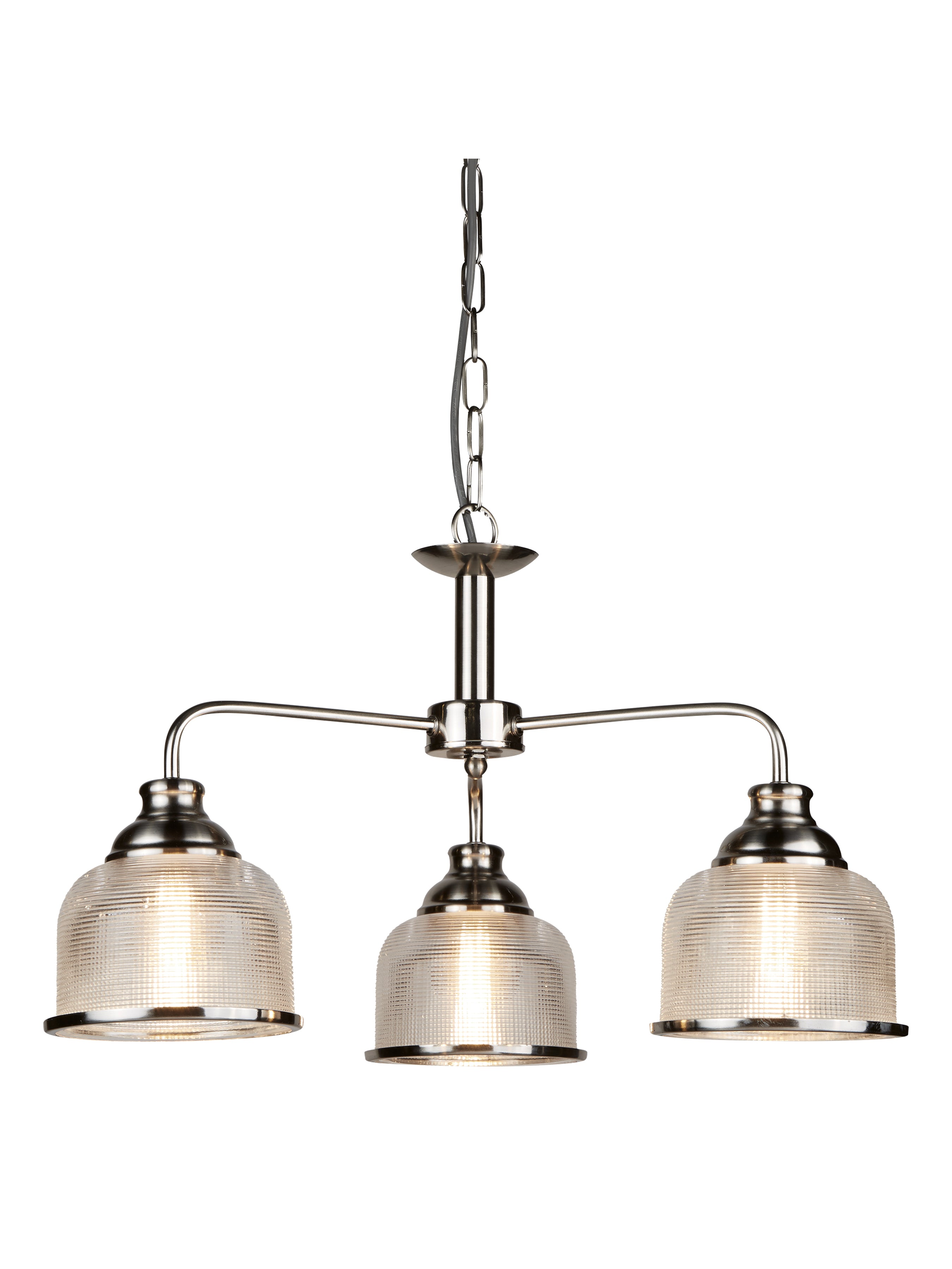 Searchlight Beech II 3 Light Ceiling Fitting - Satin Silver & Holophane Glass