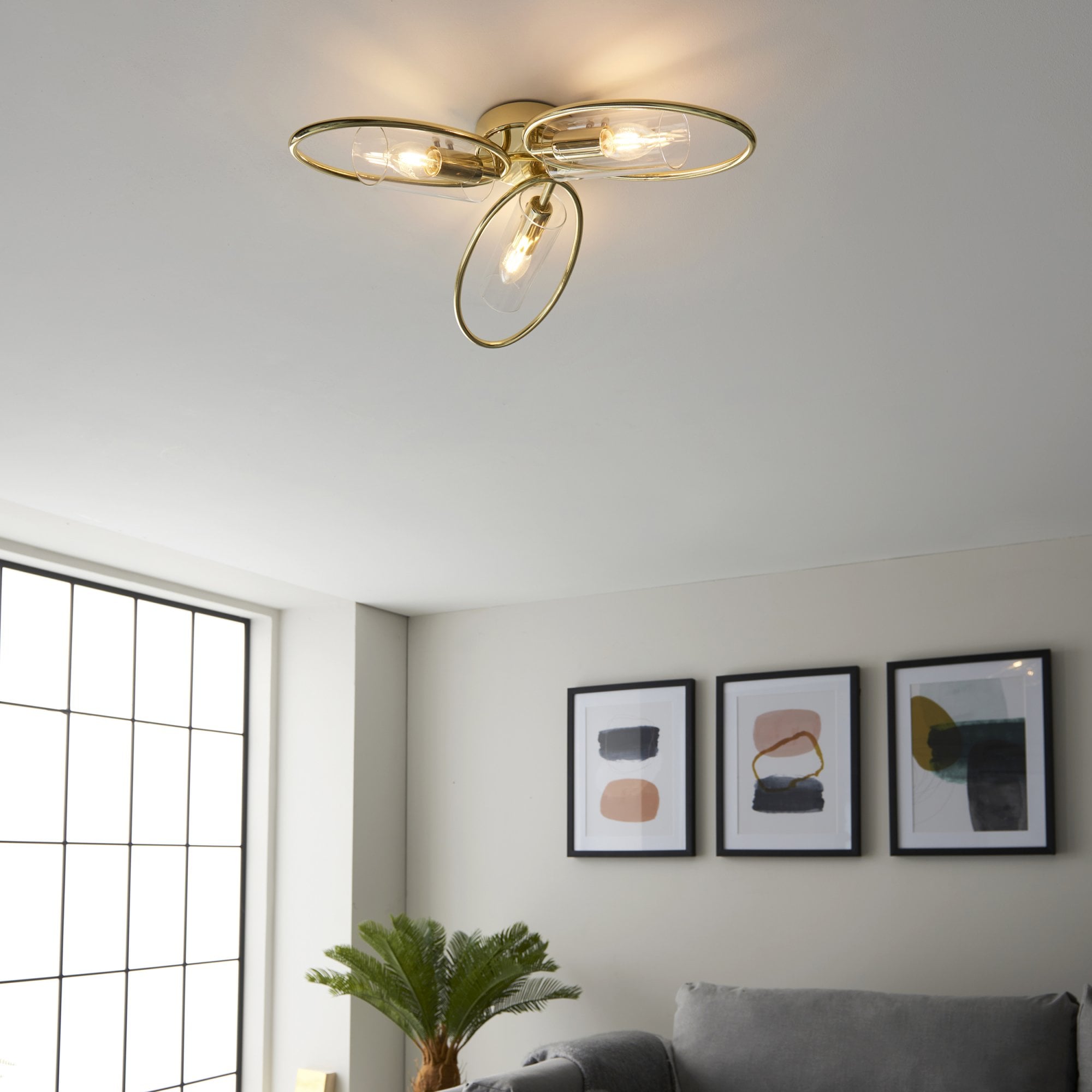 Endon Amari 3 Light Semi Flush - Polished Brass