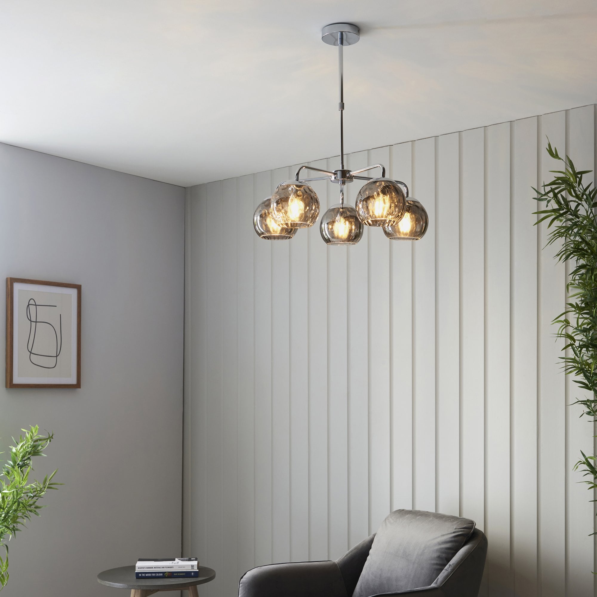 Endon Dimple 5 Light Pendant - Smoked Glass & Polished Chrome
