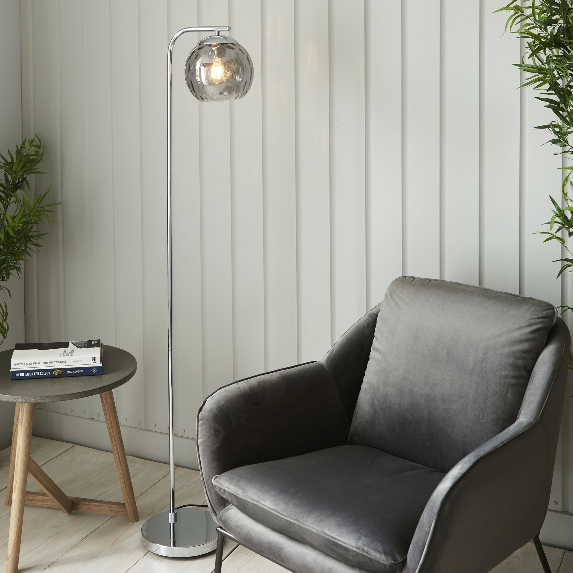 Endon Dimple Single Floor Lamp - Smoked Glass & Polished Chrome