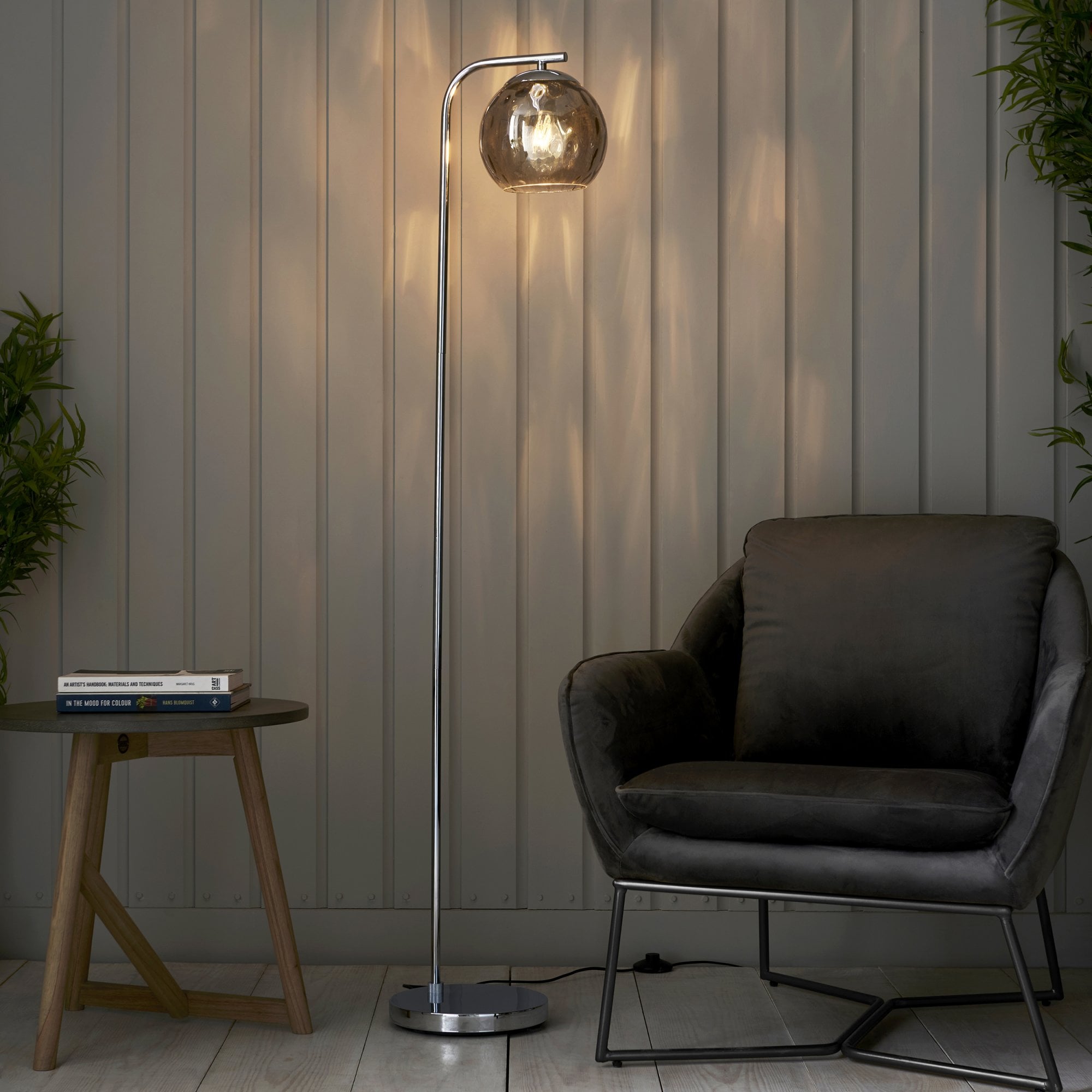 Endon Dimple Single Floor Lamp - Smoked Glass & Polished Chrome
