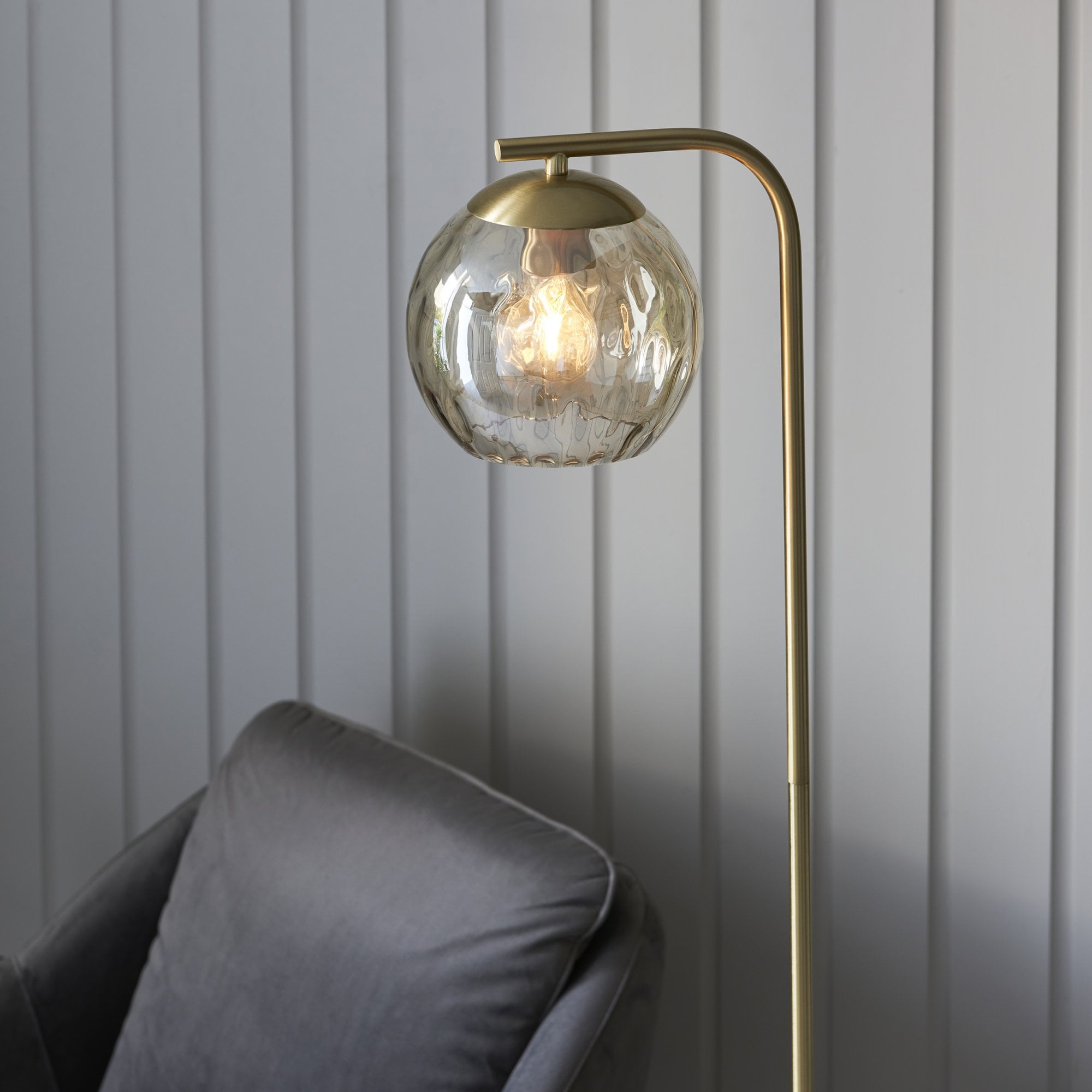 Endon Dimple Single Floor Lamp - Champagne Lustre & Brushed Brass