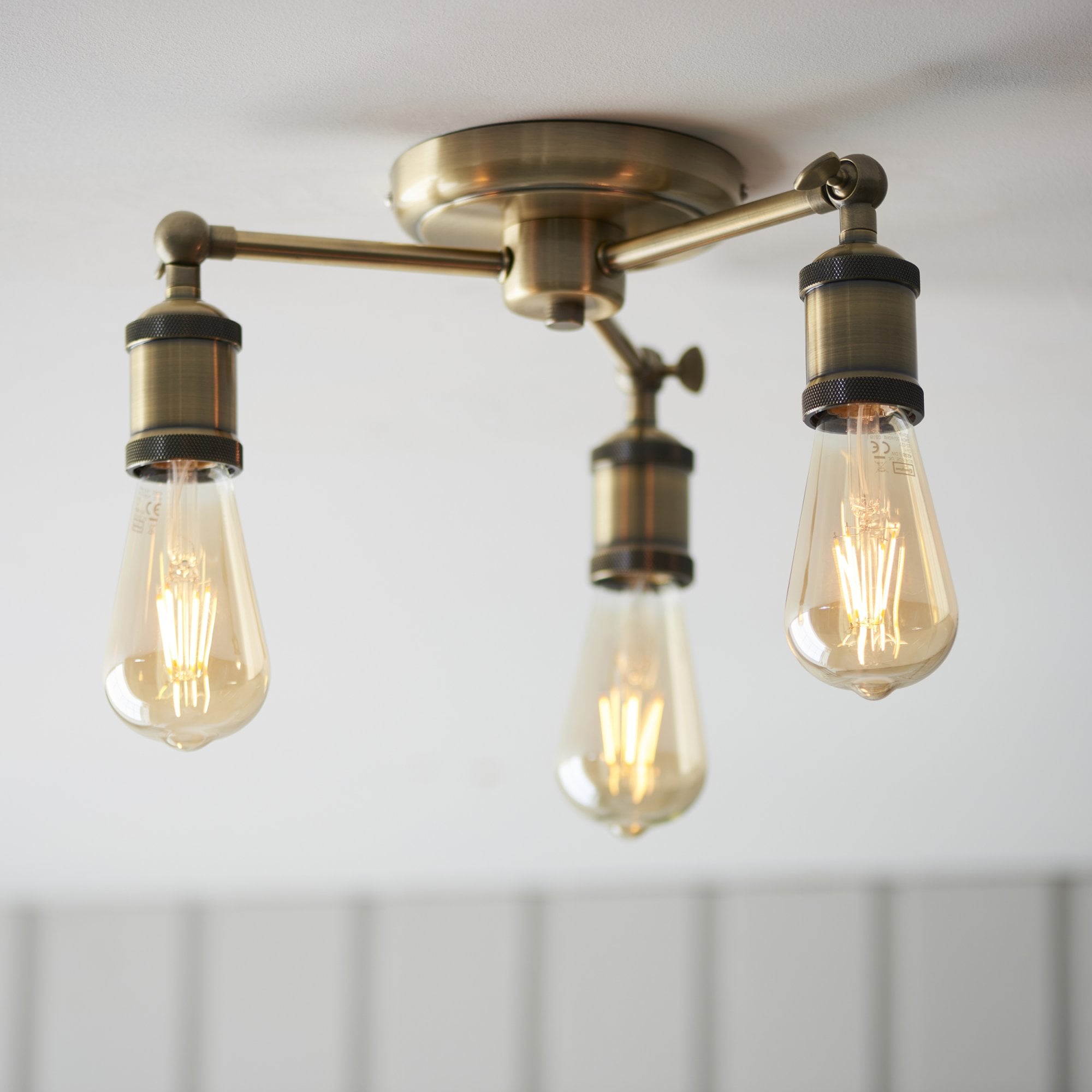 Endon Hal 3 Light Semi Flush - Antique Brass