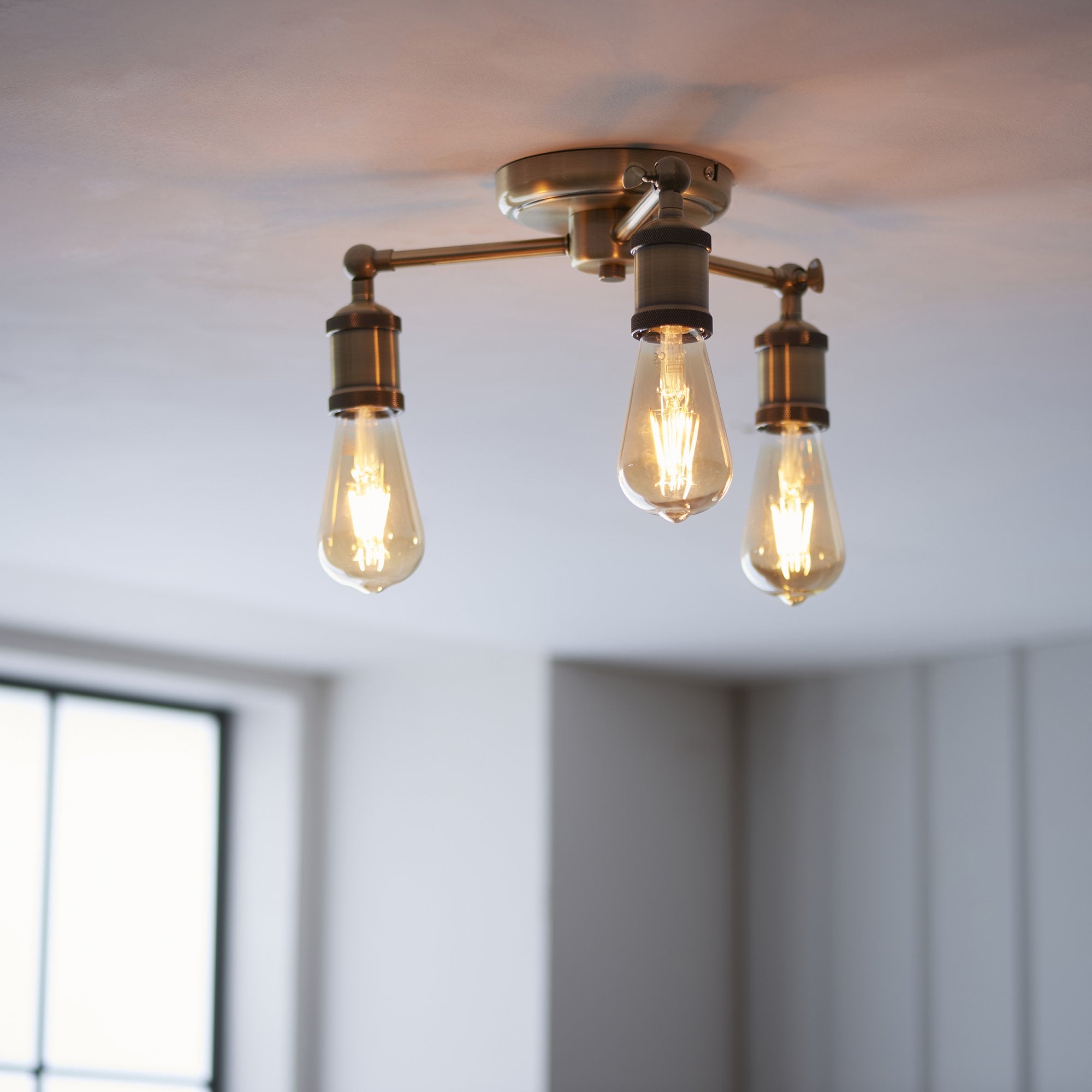 Endon Hal 3 Light Semi Flush - Antique Brass