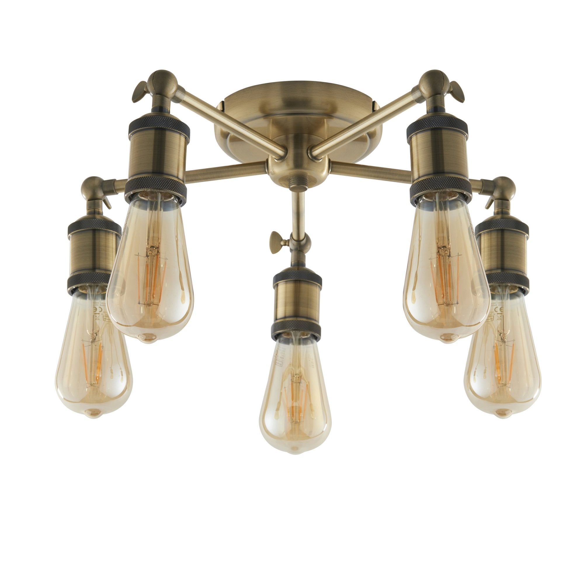 Endon Hal 5 Light Semi Flush - Antique Brass