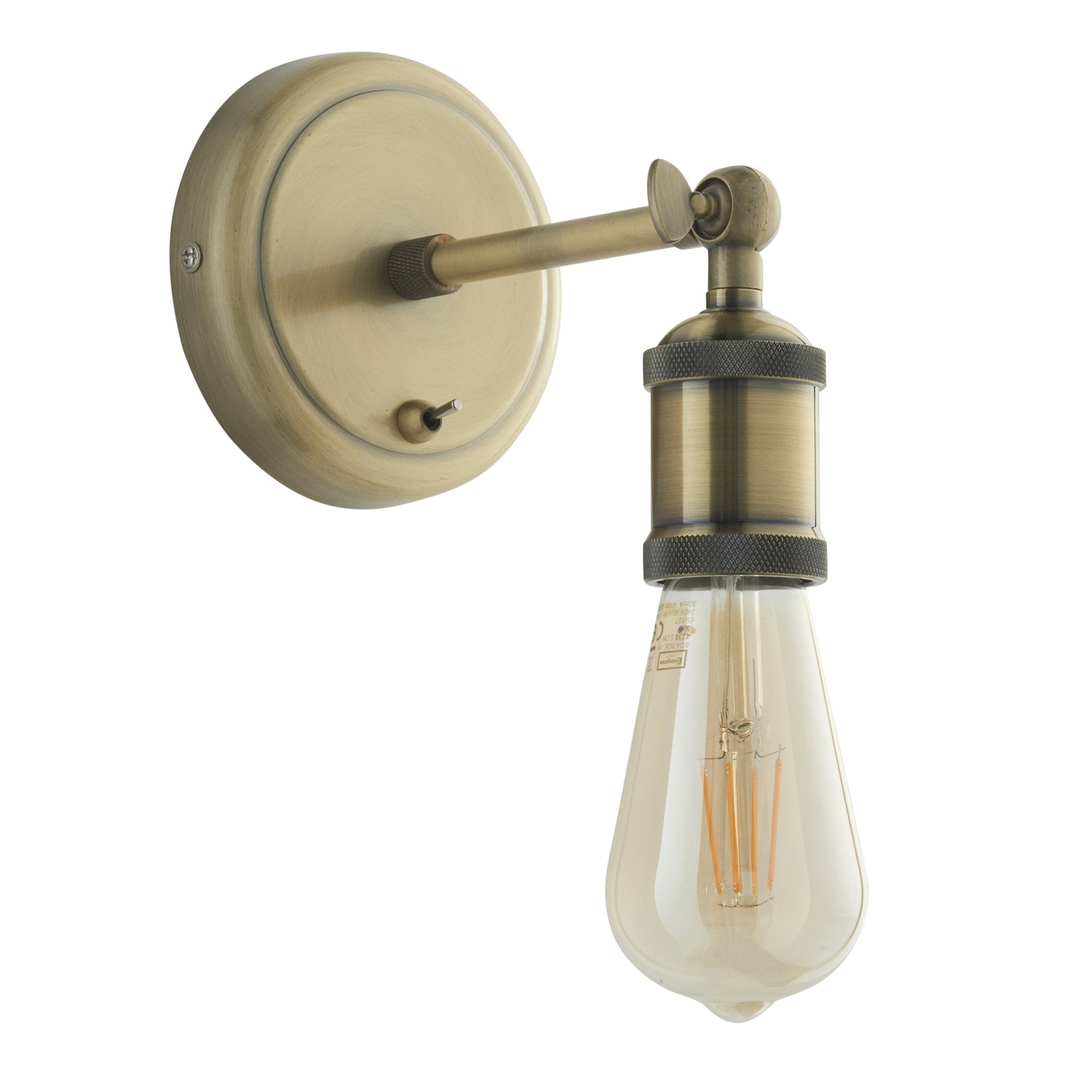 Endon Hal Single Wall Light - Antique Brass