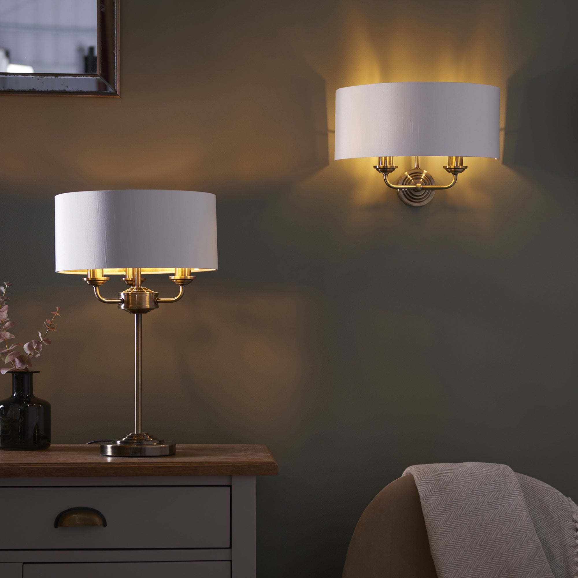 Endon Highclere 2 Light Wall Light - Antique Brass & Vintage White