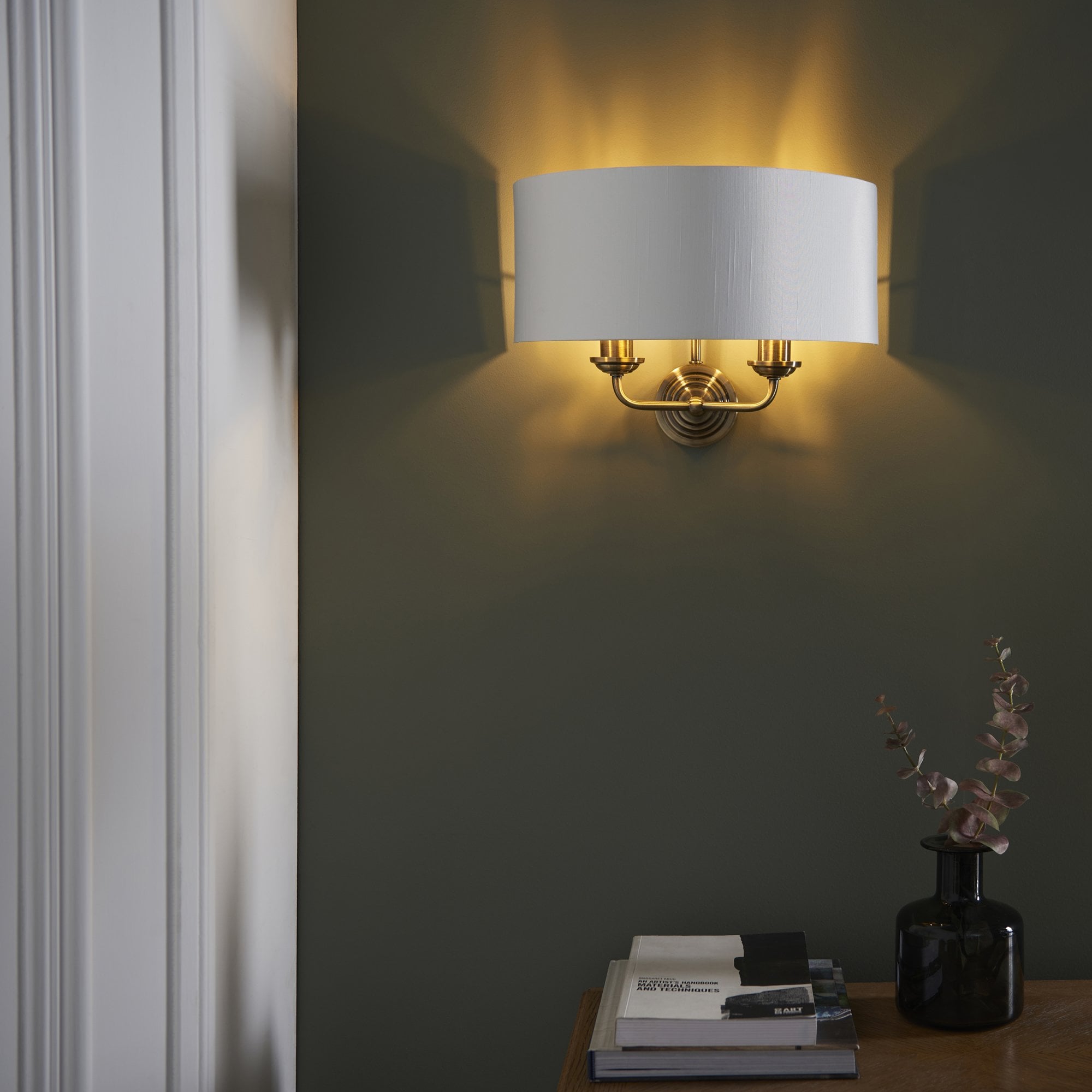 Endon Highclere 2 Light Wall Light - Antique Brass & Vintage White
