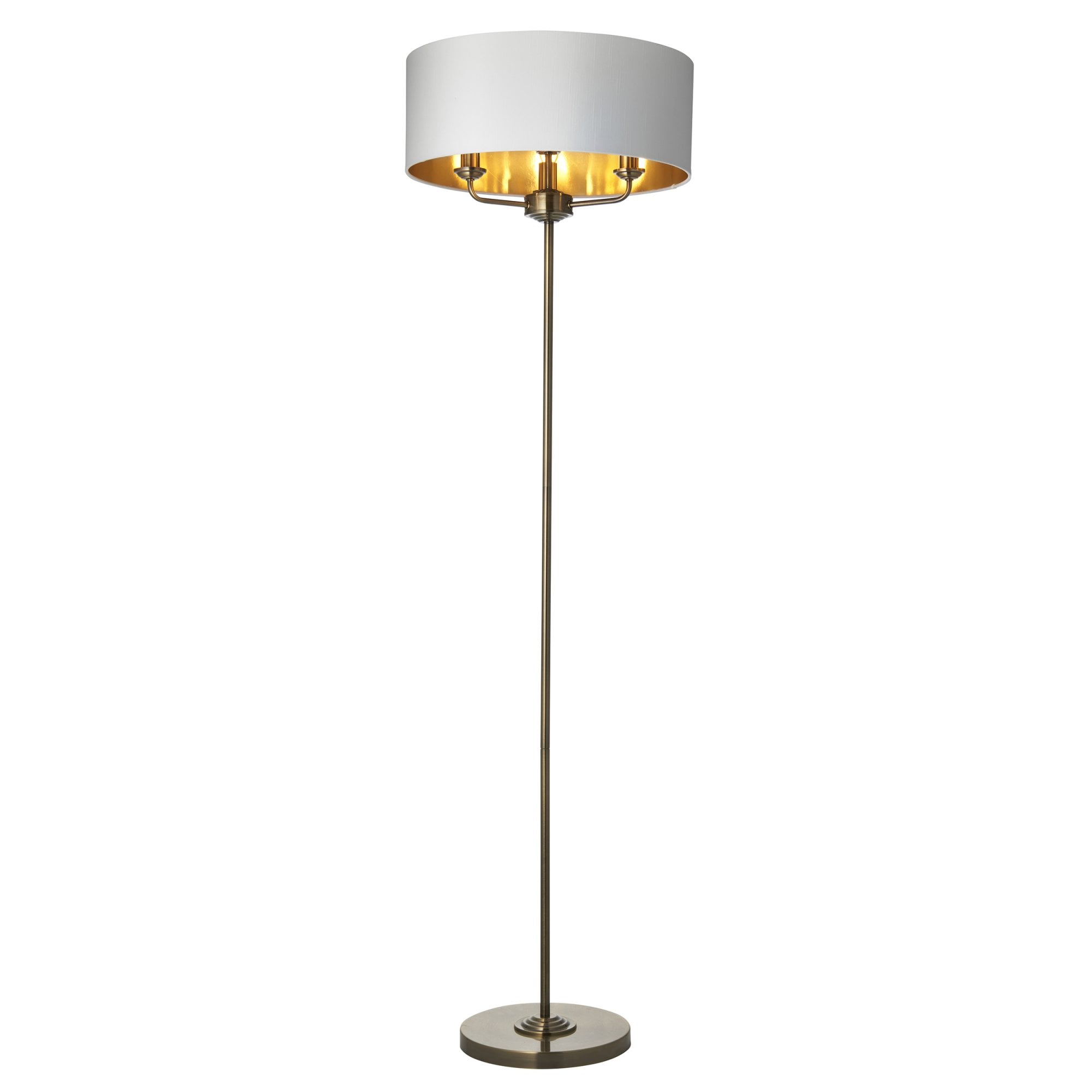 Endon Highclere 3 Light Floor Lamp - Antique Brass & Vintage White