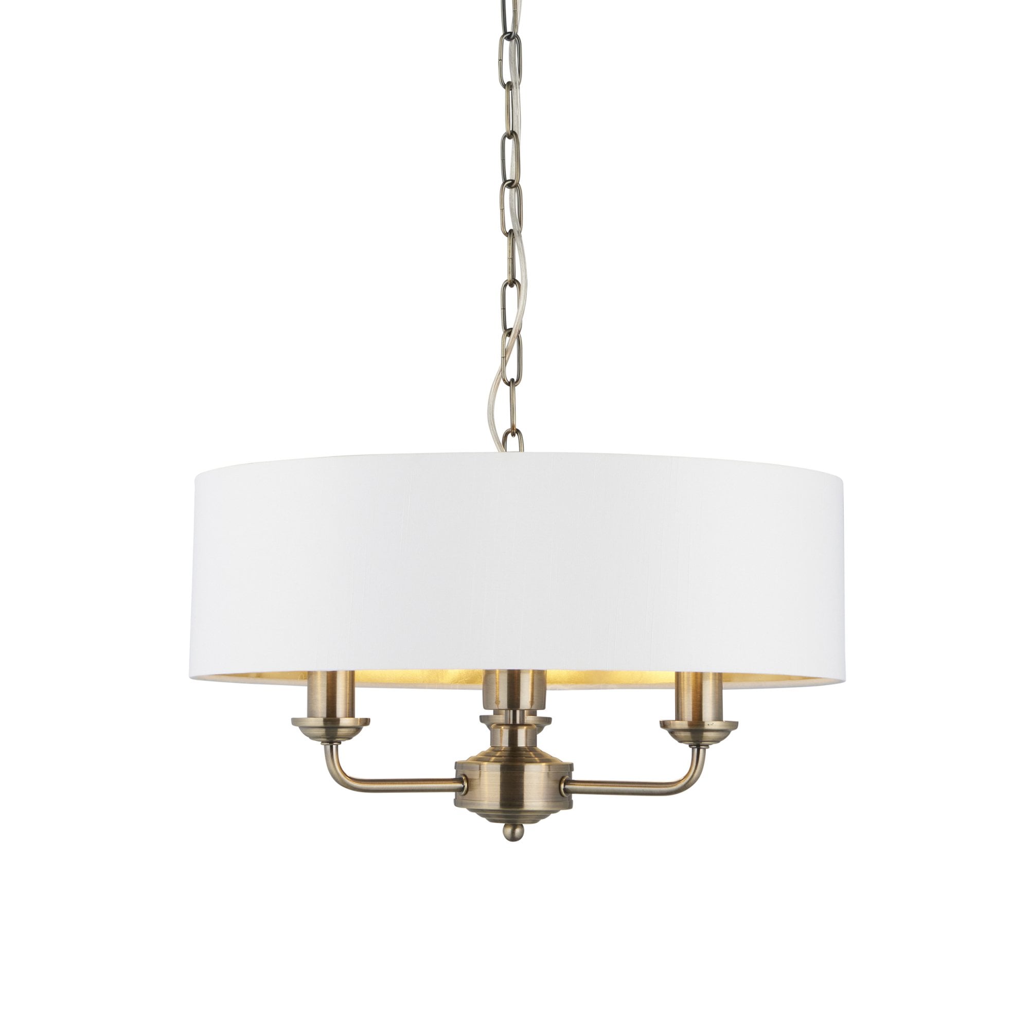 Endon Highclere 3 Light Pendant - Antique Brass & Vintage White