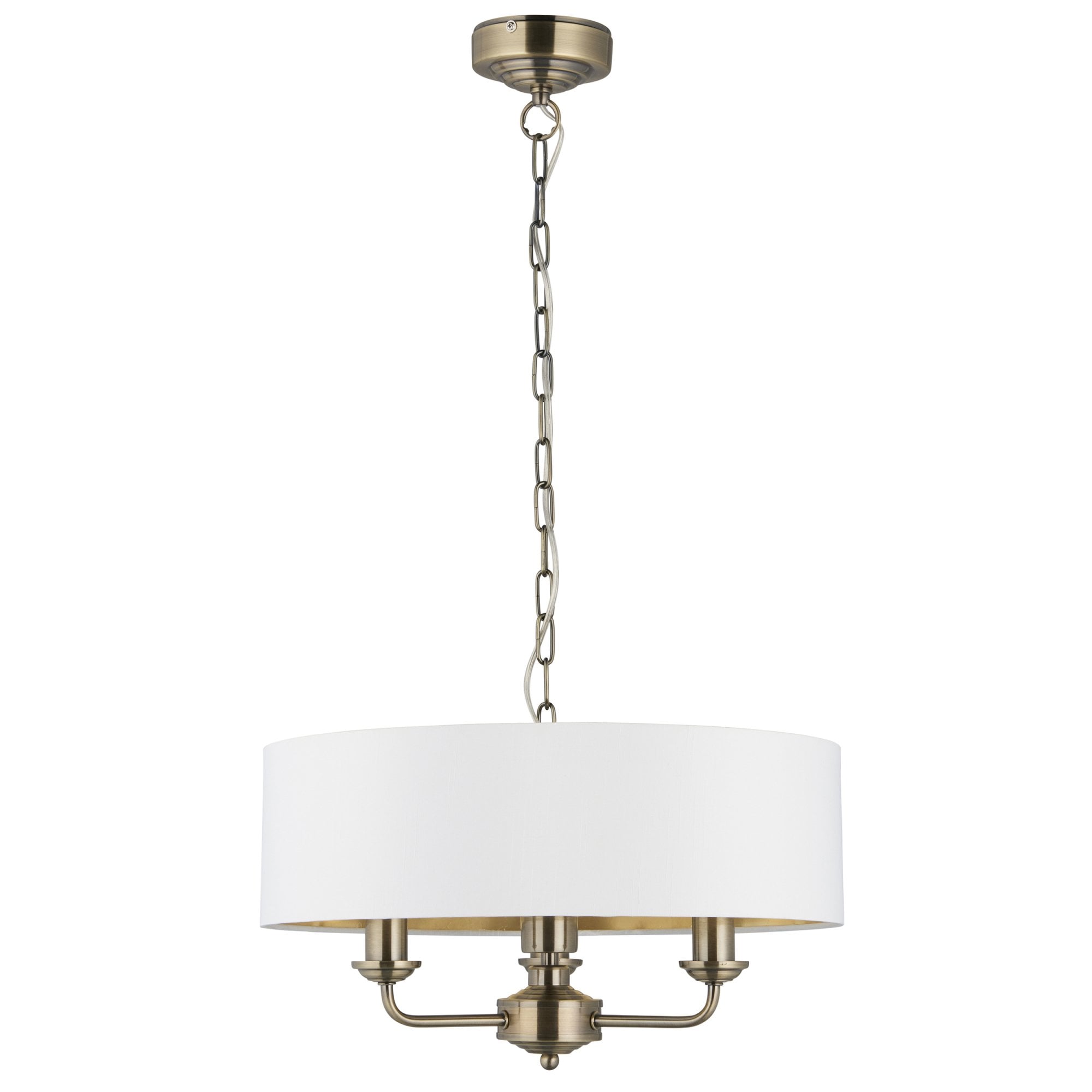 Endon Highclere 3 Light Pendant - Antique Brass & Vintage White