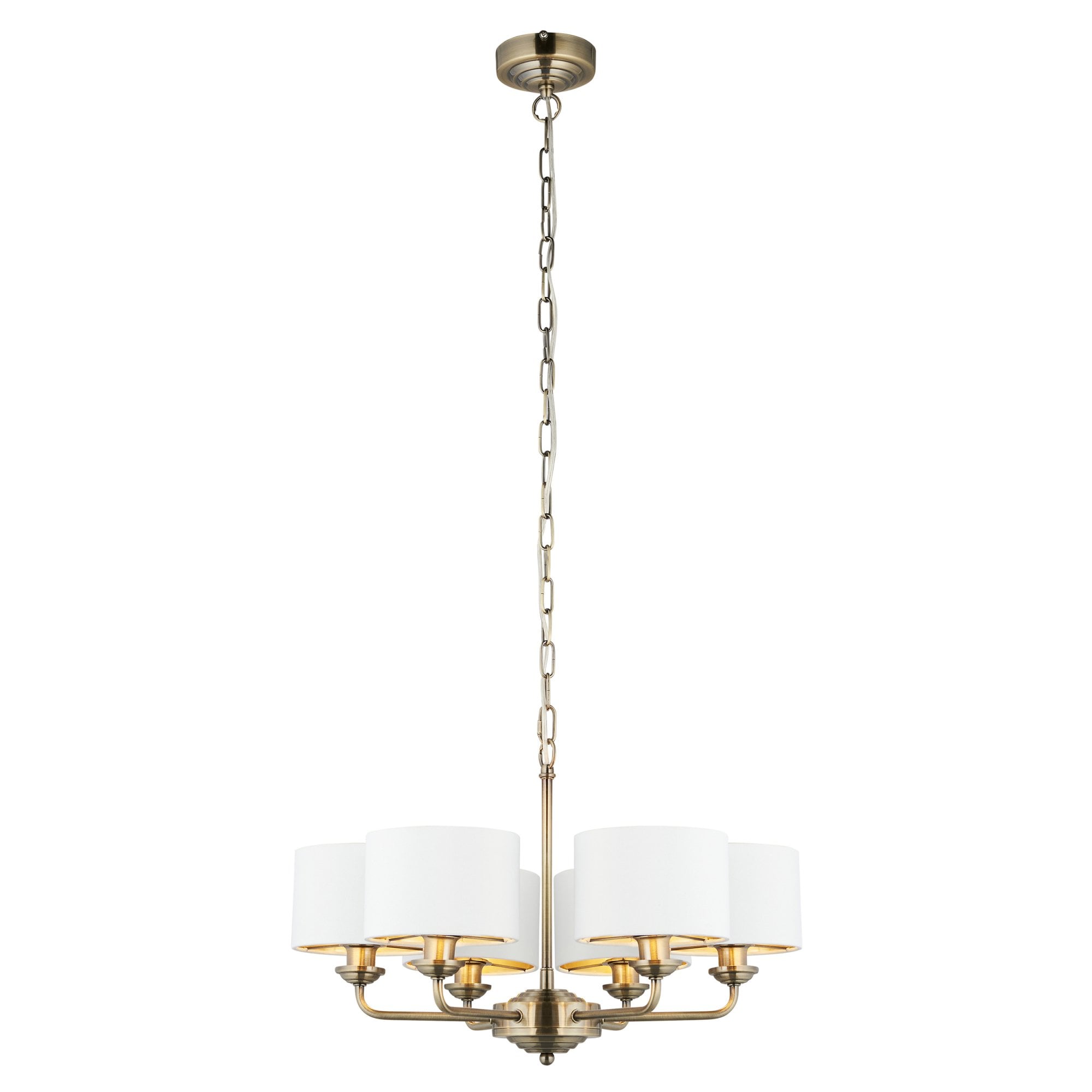 Endon Highclere 6 Light Arm Pendant - Antique Brass & Vintage White