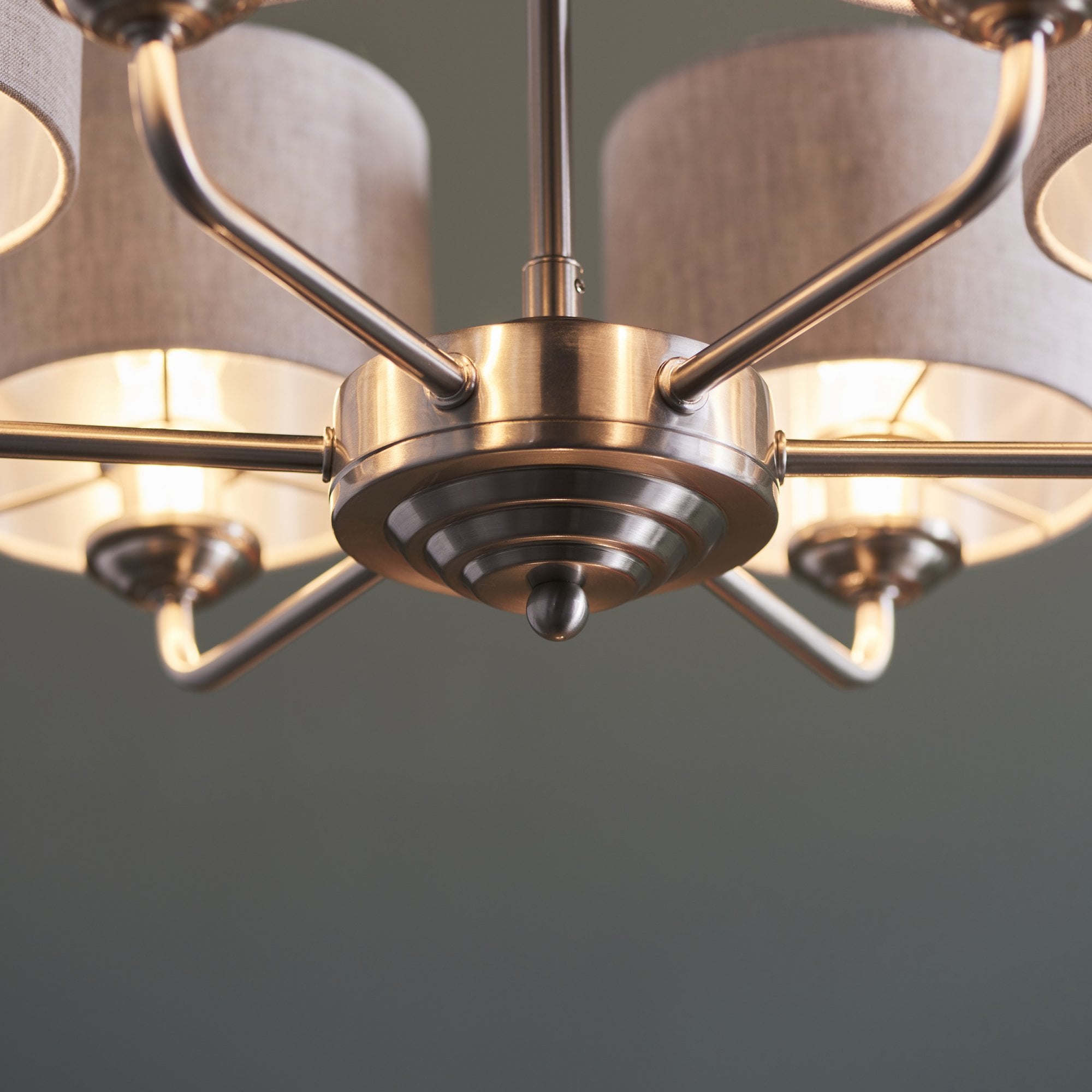 Endon Highclere 6 Light Pendant - Brushed Chrome & Natural Linen