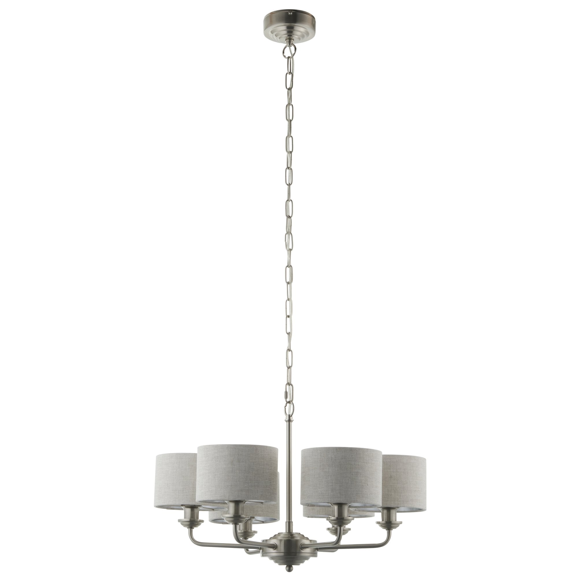 Endon Highclere 6 Light Pendant - Brushed Chrome & Natural Linen