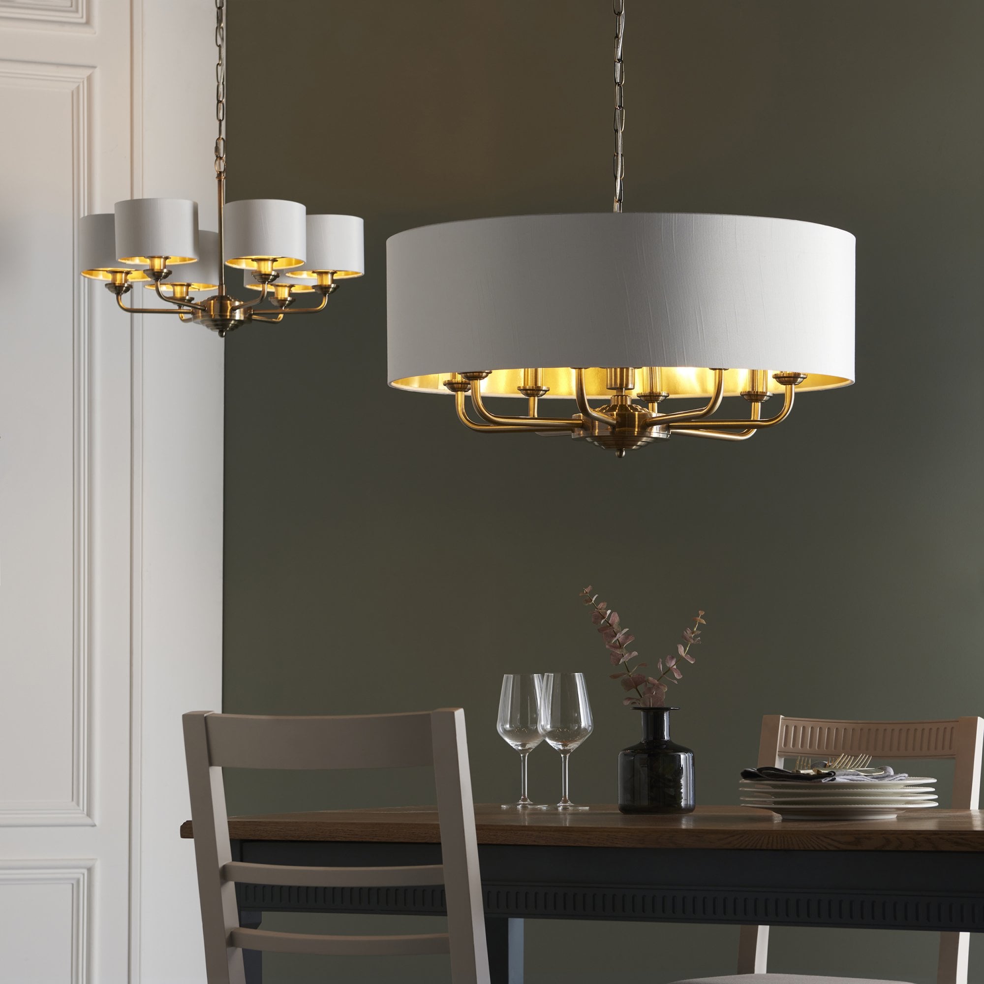 Endon Highclere 8 Light Pendant - Antique Brass & Vintage White