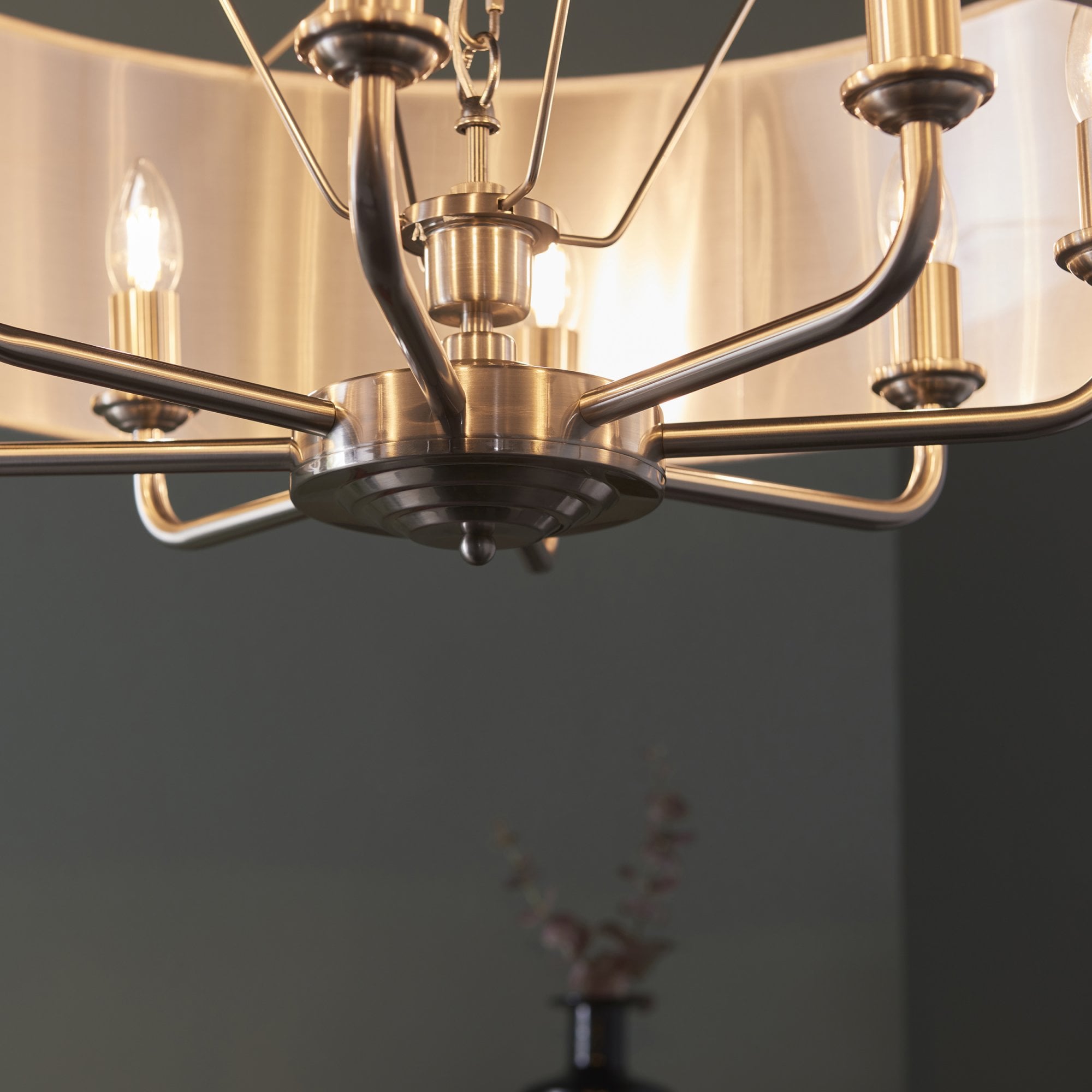 Endon Highclere 8 Light Pendant - Brushed Chrome & Natural Linen