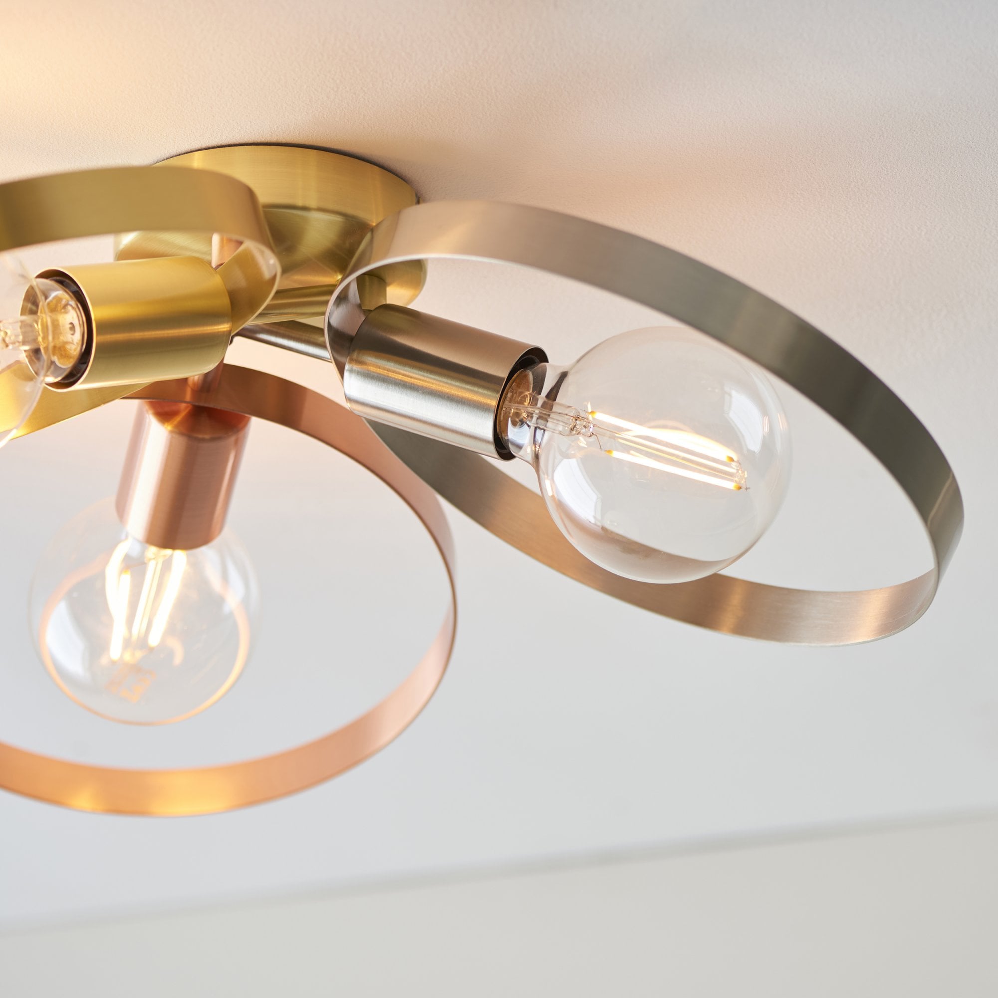 Endon Hoop 3 Light Semi Flush - Brushed Copper, Nickel & Brass